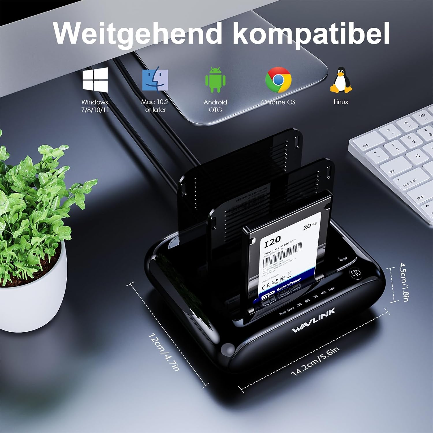 WAVLINK Dual Bay Hard Drive Docking Station - USB 3.0 to SATA I/II/III for 2.5" & 3.5" HDD/SSD with Fixed Bezel, Supports Offline Clone/Duplicator Function, Supports 2X20Tb with UASP 6Gbps - Black