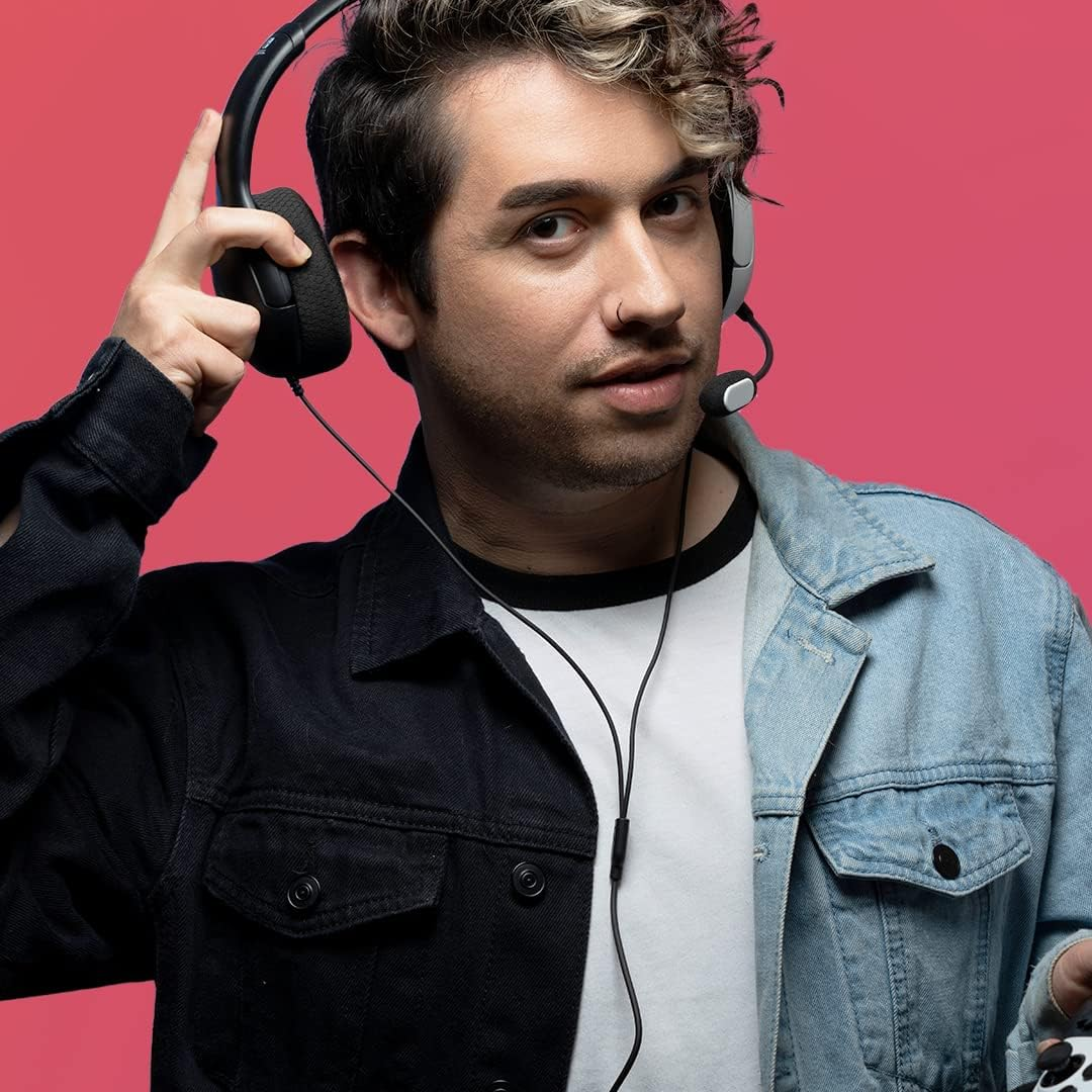 PDP Gaming LVL40 Stereo Headset with Mic for Nintendo Switch - PC, Ipad, Mac, Laptop Compatible - Noise Cancelling Microphone, Lightweight, Soft Comfort on Ear Headphones, 3.5 Mm Jack - Black-White - Blue image number 2