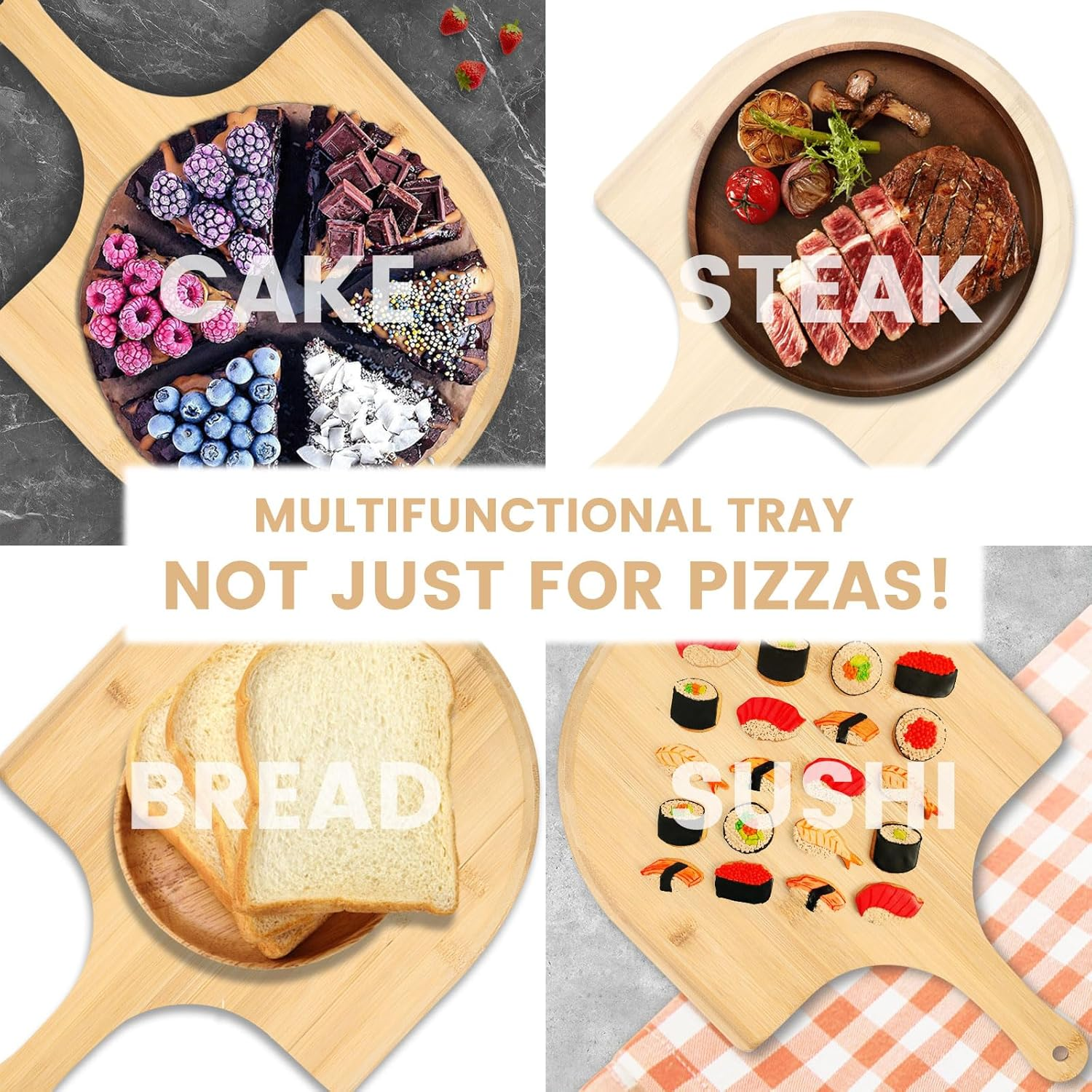 Pizza Peel with Long Handle Bamboo Pizza Spatula Bevelled Hanging Pizza Shovel Wooden Pizza Paddle and Serving Board Pizza Oven Accessories Pizza Spatula for Home Kitchen image number 2