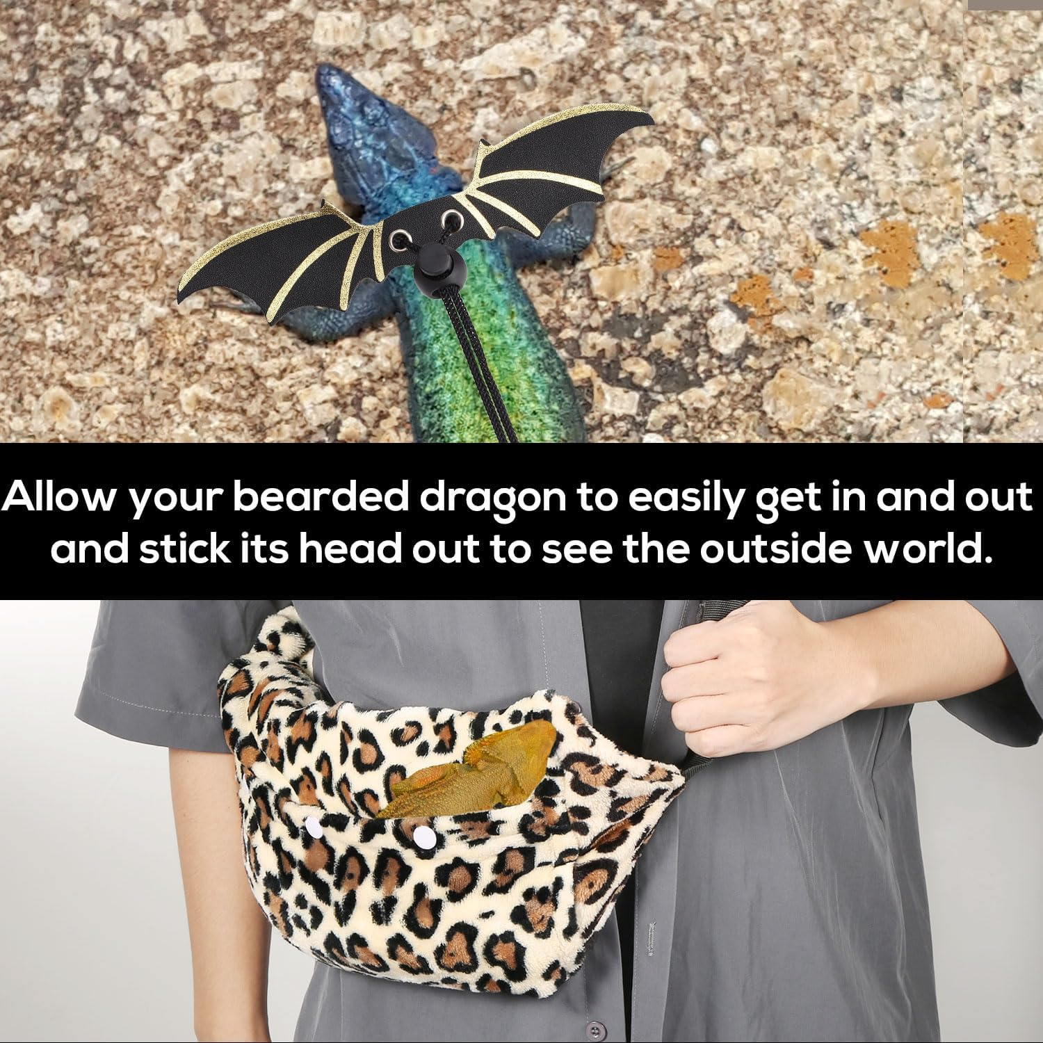 Bearded Dragon Backpack and Leash with Wings, Adjustable Lizard Leash Reptile Harness Pet Reptile Backpack with Wing Accessories for Outdoor Walking Travel Rest image number 3