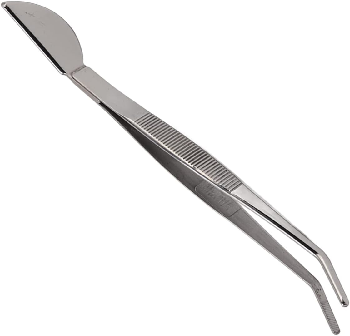 Stainless Steel Bonsai Tweezers, Ergonomical Design Bonsai Tweezers, Long Smooth Edges Surfaces Tweezers for Potted Loosening Soil Planing Grass (Bent)