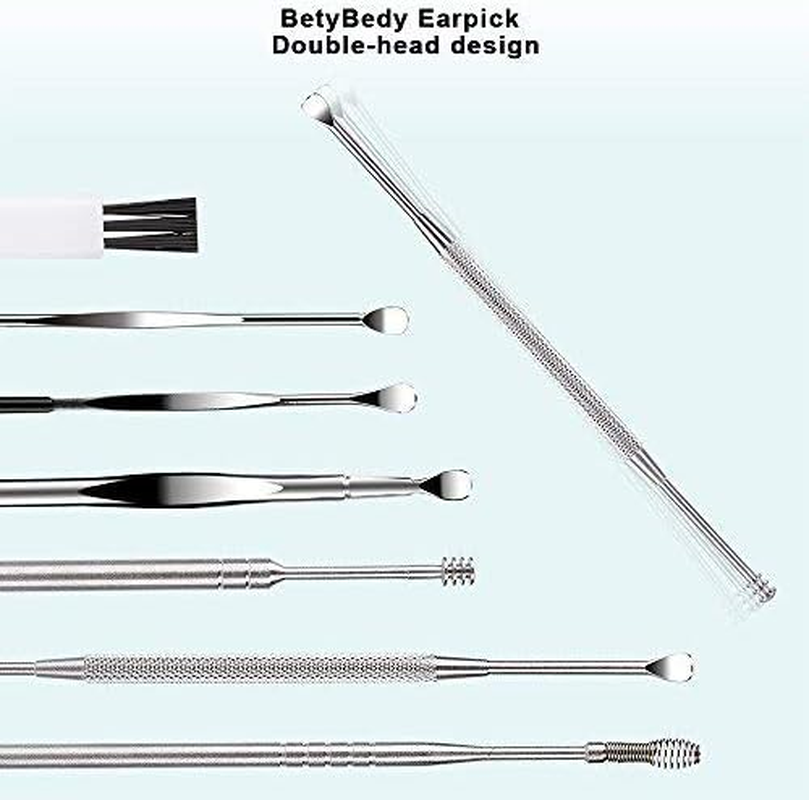 Betybedy 7 Pcs Ear Pick Cleansing Tool Set, Curette Earwax Removal Kit with Small Cleaning Brush and Storage Box, Silver image number 2