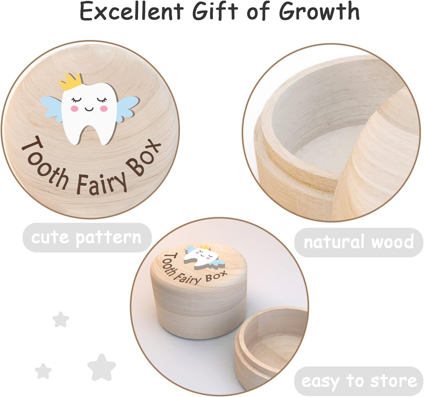 1PCS Tooth Fairy Box,3D Carved Wooden Tooth Holder,Cute Tooth Holder Tooth Storage Box for Boys Girls image number 4