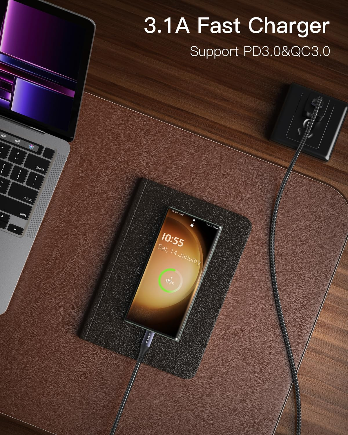 STOUCHI USB C Cable 0.3M Short 10Gbps USB 3.1 Gen 2 USB to USB C Cable for Android Auto/Carplay, Fast Charging Type C Data Transfer Cord for Iphone 16 Pro Max 15 plus Samsung Galaxy S24 S23 2Pack image number 7