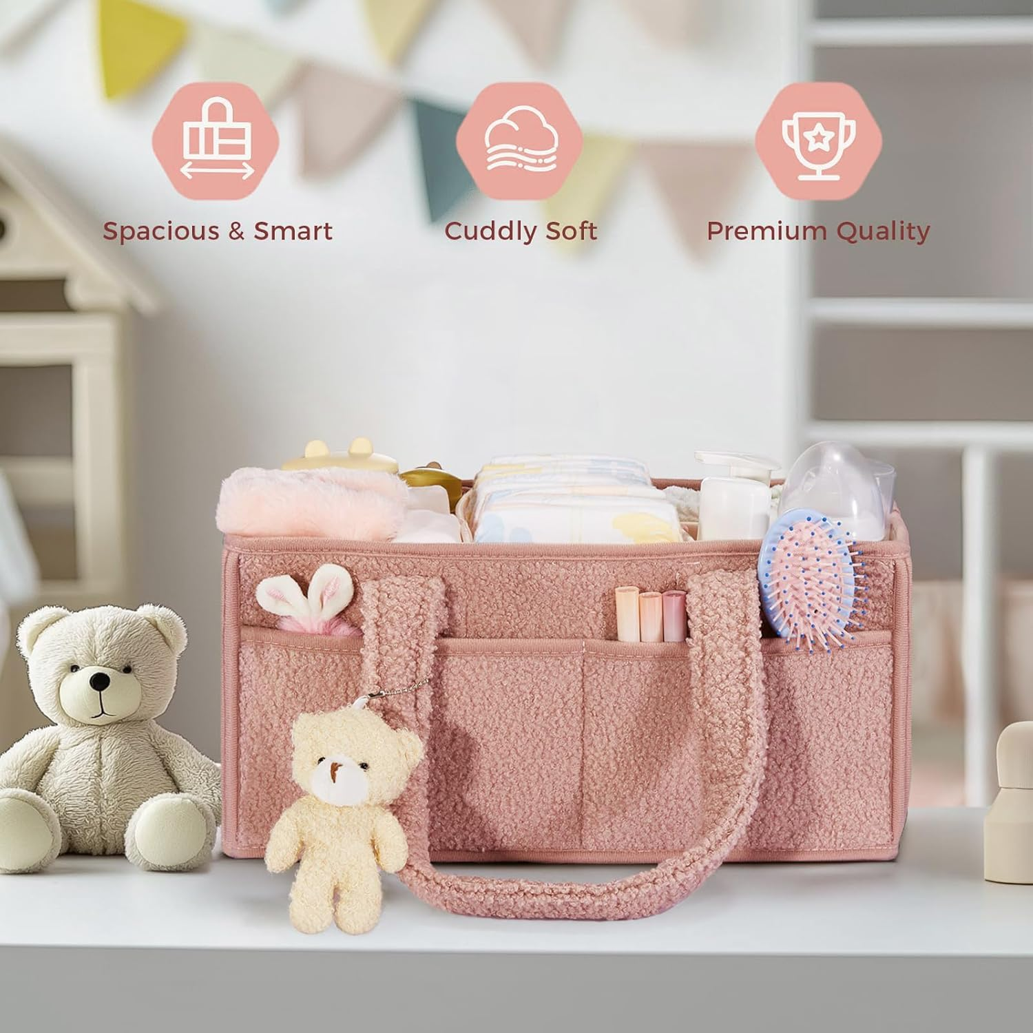 Enliansgo Baby Nappy Caddy Organizer, Baby Storage Basket for Diapers, Newborn Essentials, Car Caddy Organizer, Portable Diaper Storage (Pink) image number 4