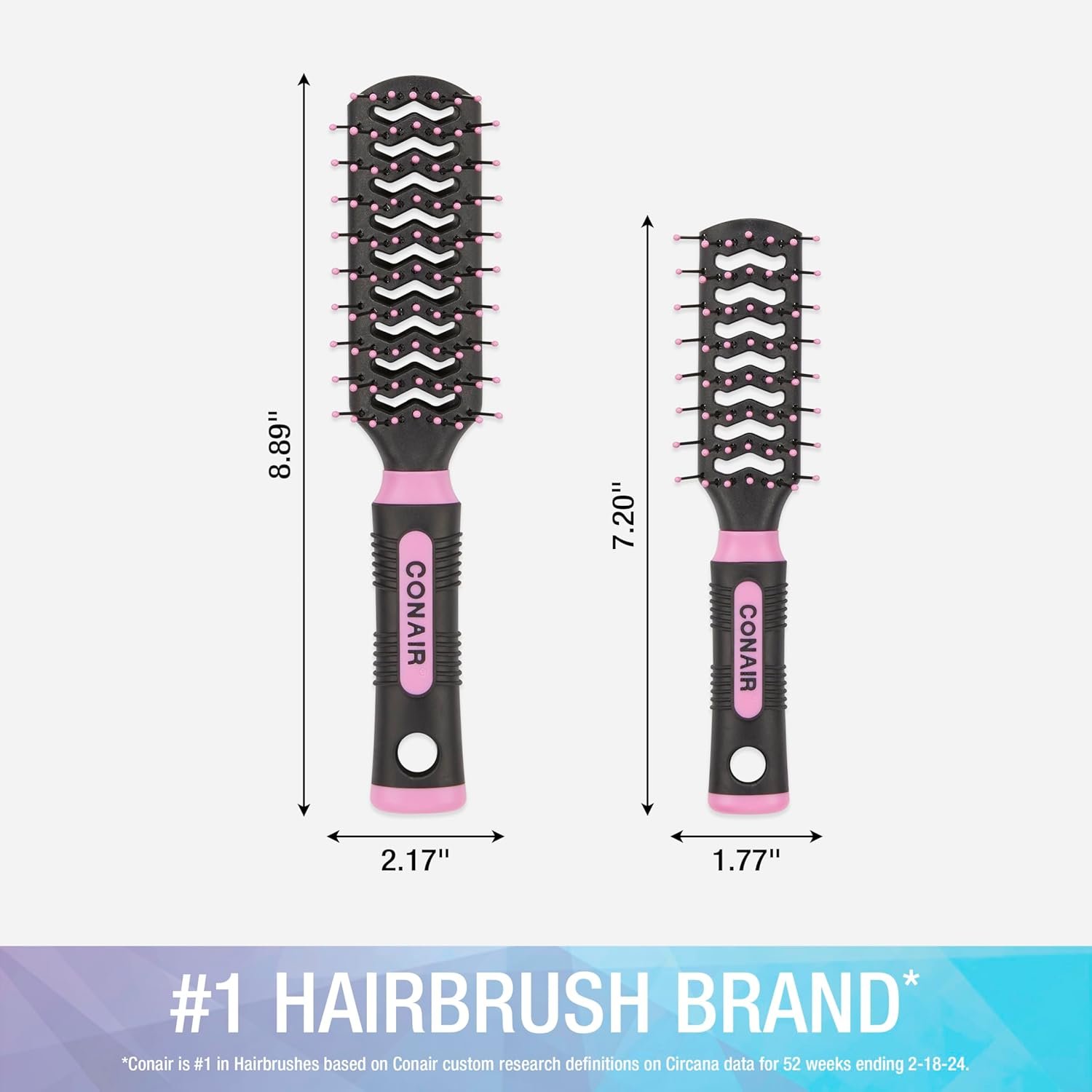Conair Salon Results Vent Hairbrush Set - Detangling Hair Brush - Suitable for Men and Women - Features Travel + Full-Size - Pink/Black image number 1
