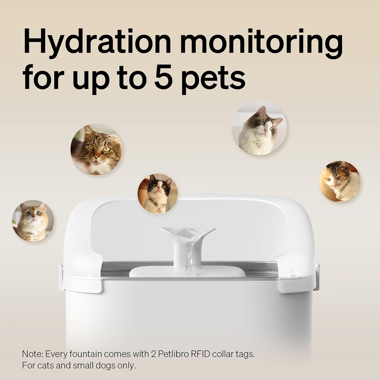 PETLIBRO Cats Water Fountain for Multi Cats, Cat Fountain with RFID Recognition Each Pet, 3L/101Oz Pump-Free Cat Water Fountain Stainless Steel Tray, 2.4G Wi-Fi APP Pet Water Fountain X2 Collar Tags image number 5