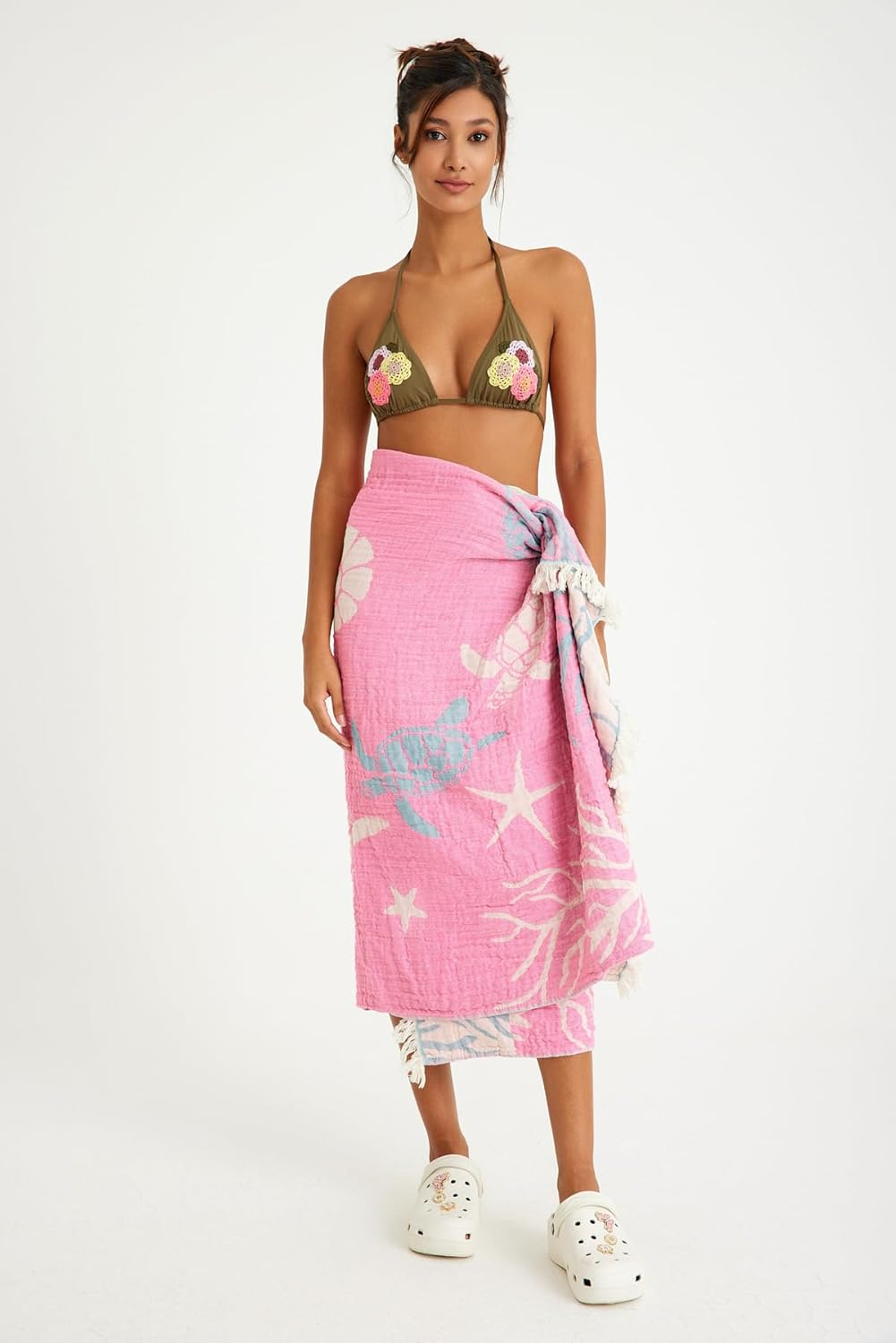 Barooga Beach Towel% 100 Premium Turkish Cotton, Turtle Print Prewashed Jacquard Towel for Bath, Beach, Pool, Sauna, Gym, Camping, Yoga, Spa, Quick-Dry (75X170 Cm) (Yellow)