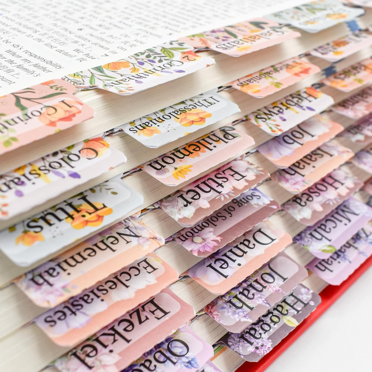 VANRA Bloom Floral Bible Tabs for Women Study Bible 75 Peel-And-Stick Large Print Laminated Bible Index Tabs Flower Bible Journaling Supplies Accessories Book Summaries Labels (Flower 1)