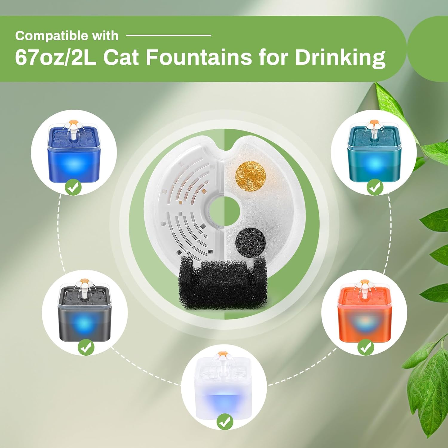 Filter for Cat Fountain, Pack of 4 Replacement Filter Drinking Fountain Filters for Cat Fountain 67Oz/2L with LED Night Light, 4 Pieces Replacement Filters & 4 Pieces Pre-Filter Sponges for 2L image number 5