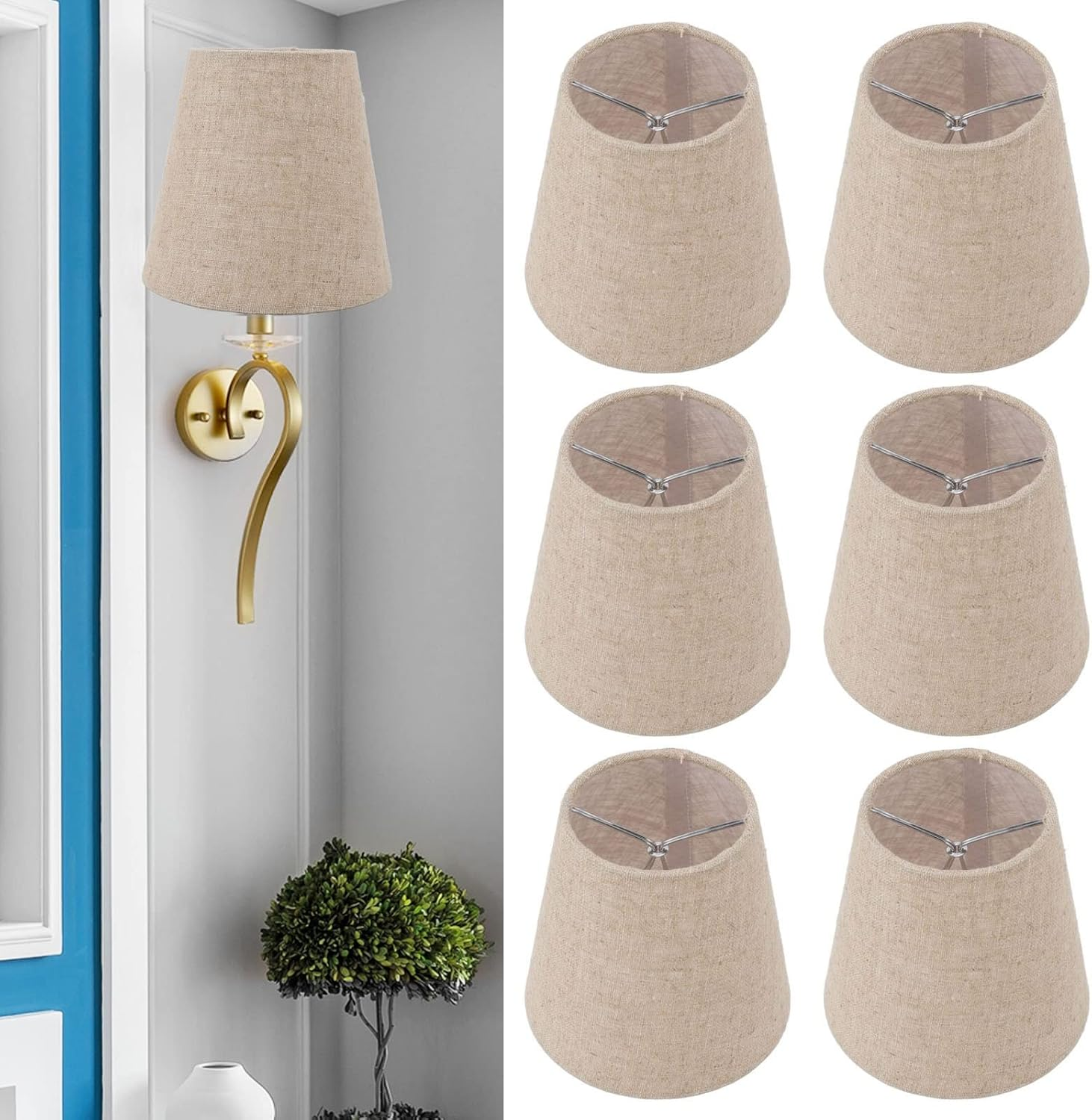 6PCS Fabric Lampshade, Clip on Light Shades Small Candle Lamp Shades Table Lamp Decor Bedside Light Lampshades, Mini Lamp Shade for Ceiling, Table Lamp and Wall Lamp image number 2