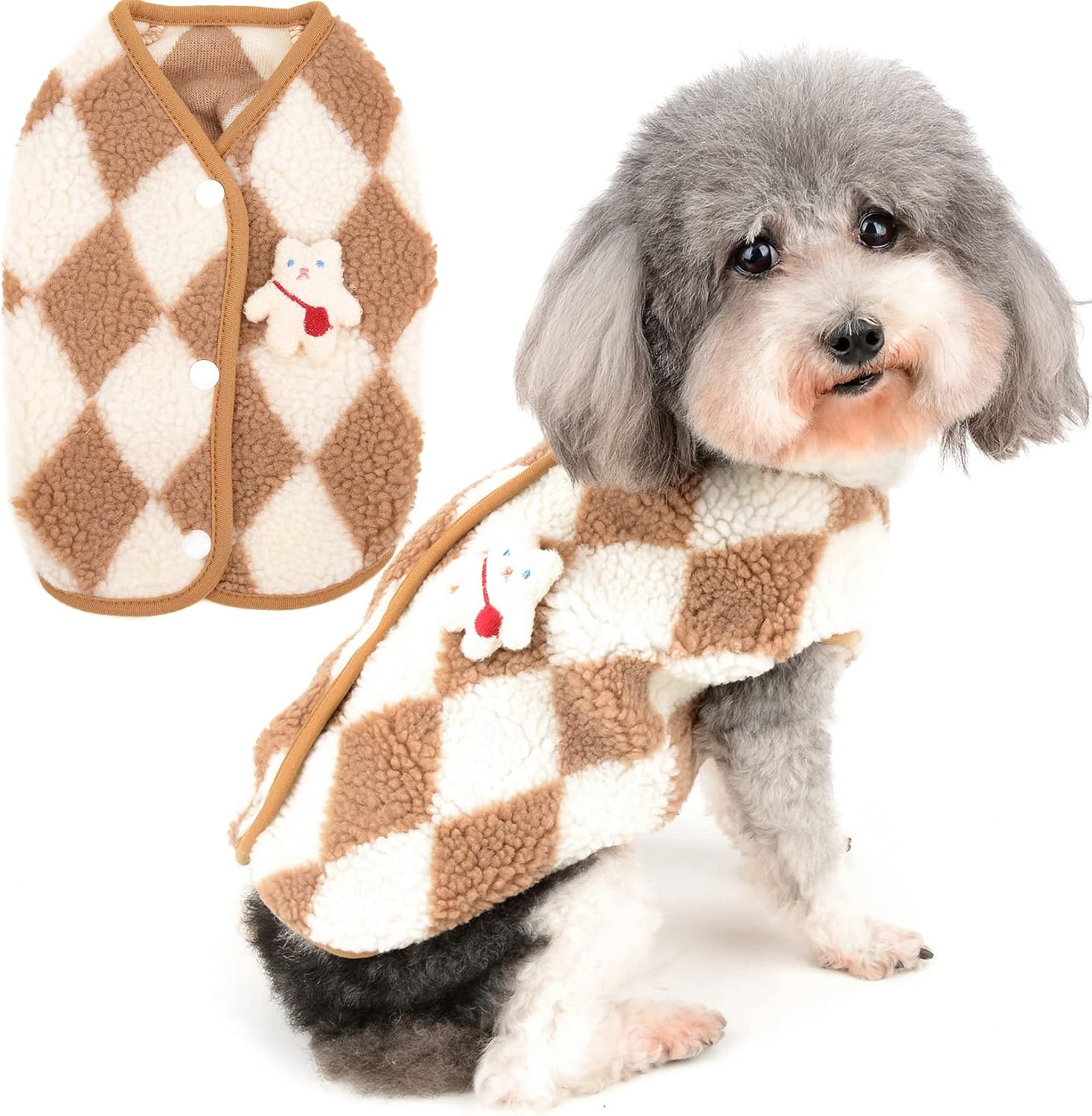 Zunea Winter Jacket Coat for Small Dogs Fleece Jumper Soft Warm Puppy Clothes Fuzzy Sweater Coat Plaid Fluffy Cold Weather Vest Pet Girl Boy Apparel Chihuahua Doggy Yorkie Cats Clothing Black L