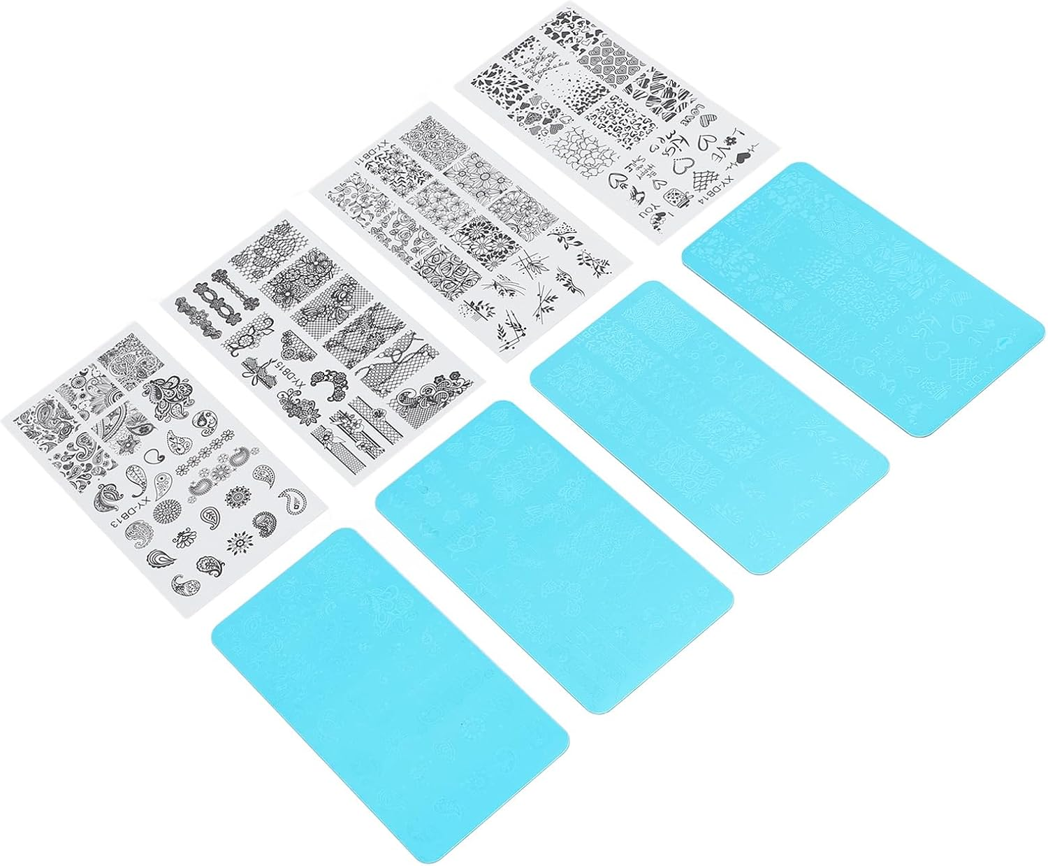 French Nail Art Stamping Plate 4Pcs Nail Polish Printing Steel Plate with Transparent Films Nail Stamping Plate for Artificial Nails image number 6