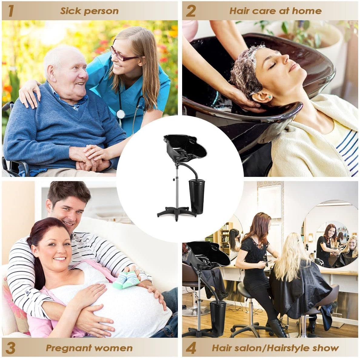 Large Salon Basin Portable Shampoo Hairdressing Hair Wash Bowl Barber Furniture Mobile High Gloss image number 6