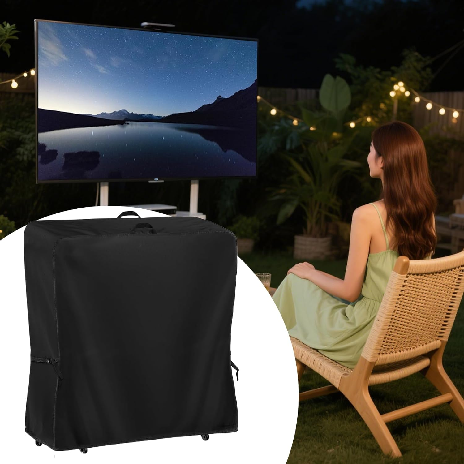 Keyubria Outdoor TV Cover - Mobile TV Carts Covers - Weatherproof Dustproof Television Screen Protectors for Backyard Garden Lawn Deck Yard image number 3