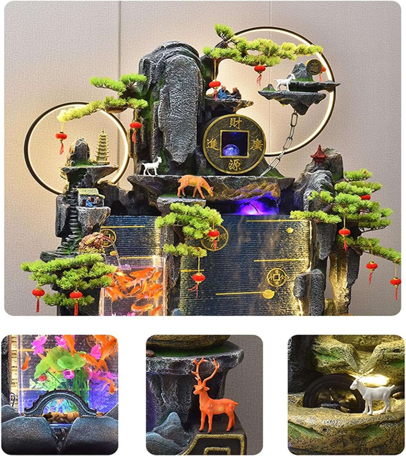 Outdoor Fountain Floor Standing Fountain for Living Room with Fish Pond, Office Lobby Decor with Rockery Waterfall, for a Serene Home Environment(Small) image number 5