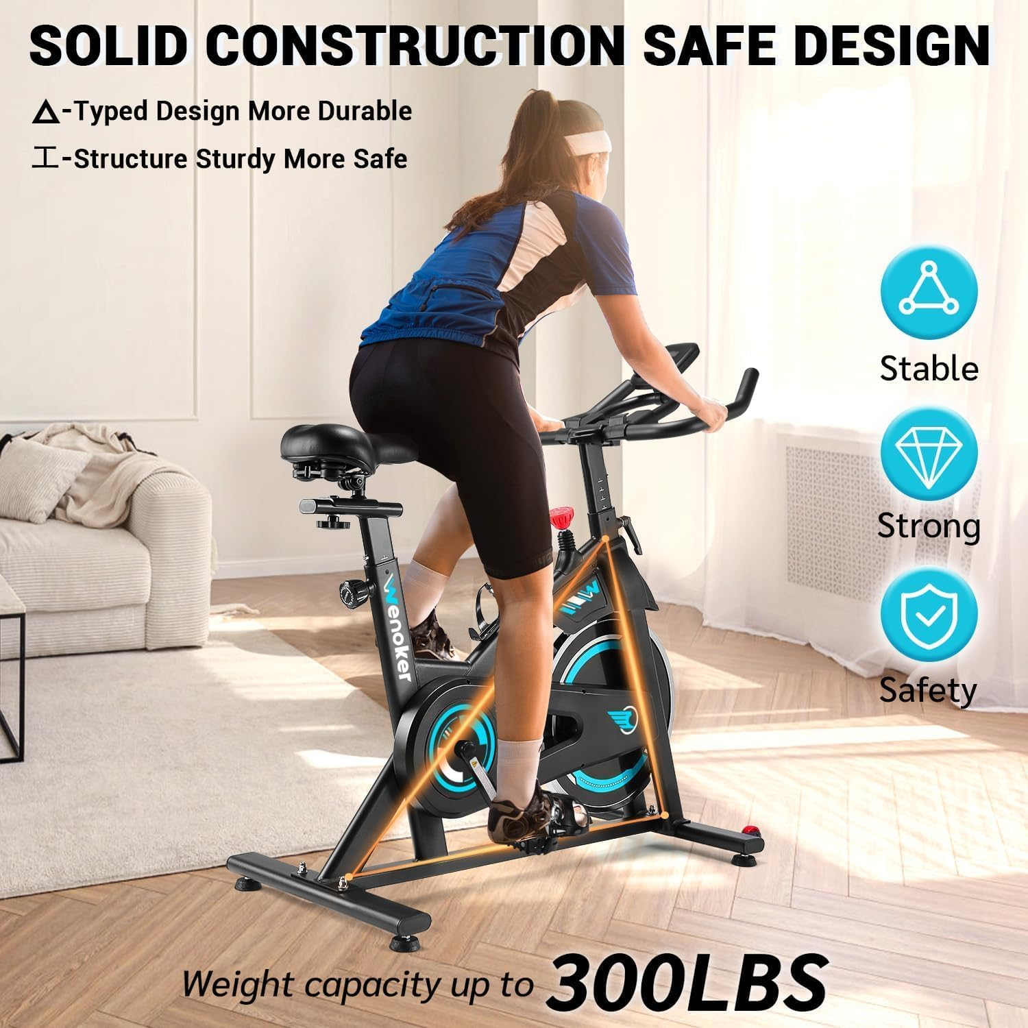 Exercise Bike, WENOKER Stationary Bike for Home, Indoor Bike with Silent Belt Drive, Heavy Flywheel, Comfortable Seat Cushion and Upgraded Digital Display image number 3