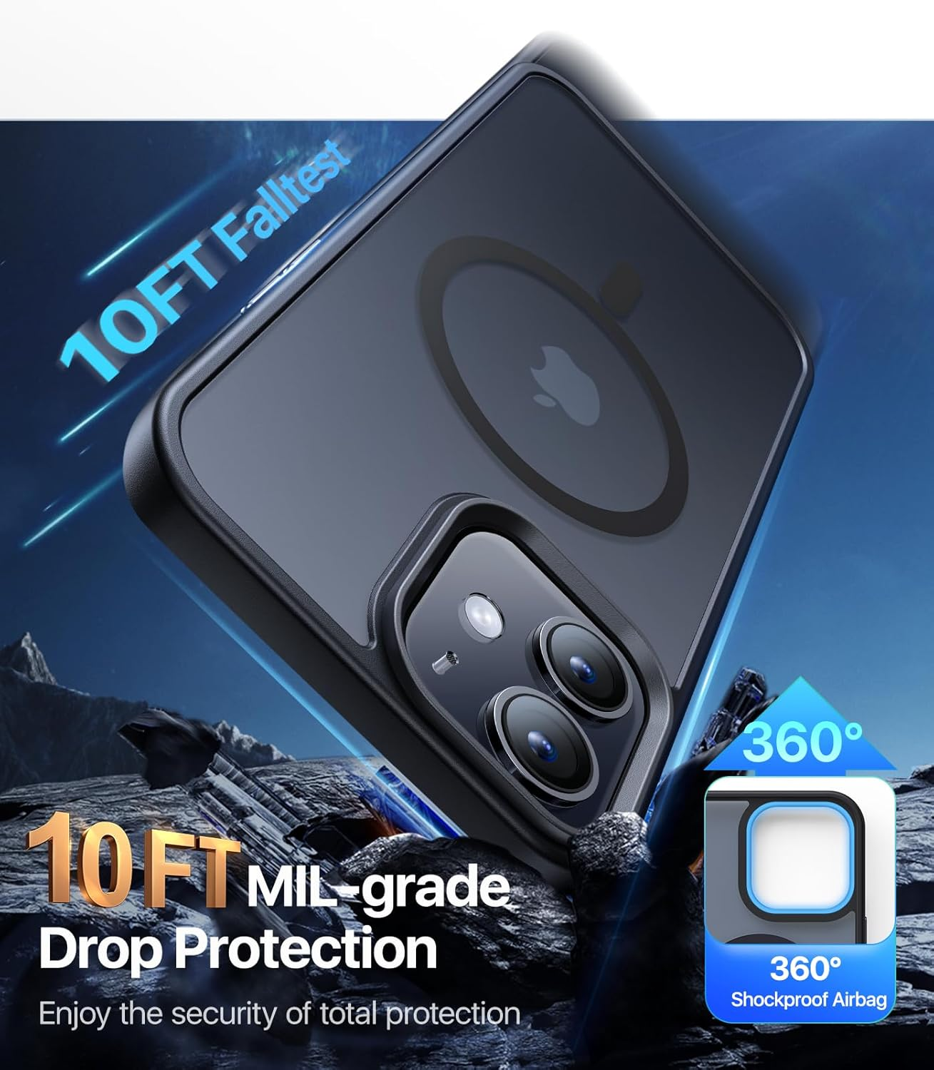 Olialia Strong Magnetic Case for Iphone 11, [Compatible with Magsafe] [Military Drop Protection] Skin-Friendly Touch Shockproof Protective Slim Phone Cover 6.1 Inch, Black - B-Blue image number 3