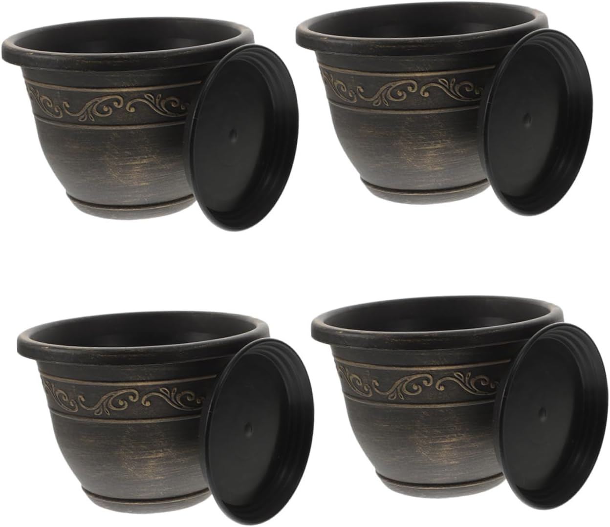 CAXUSD 4Sets Resin Flower Pot round Bonsai Planters Tray Gardening Container for Indoor Outdoor Use Decorative Household Garden Supply image number 2