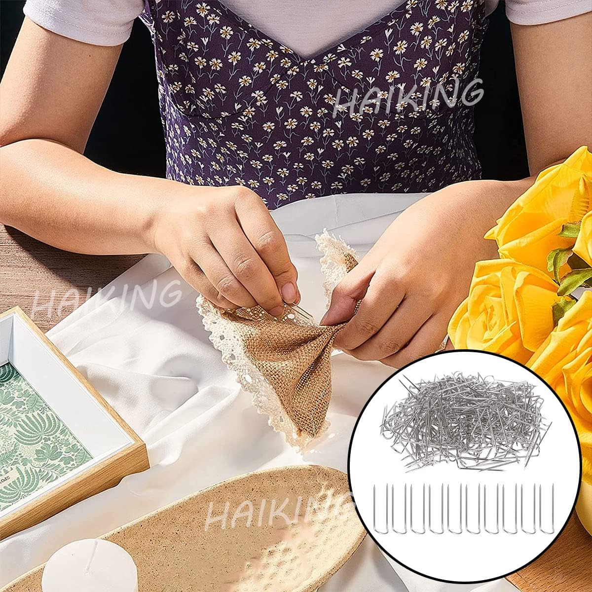 U-Shaped Sewing Pins, 50 Pcs Stainless Steel Fork Pins Double Blocking Sewing Pins for Sewing, Craft, DIY, Handmaking(23Mm/ 0.9 Inch)