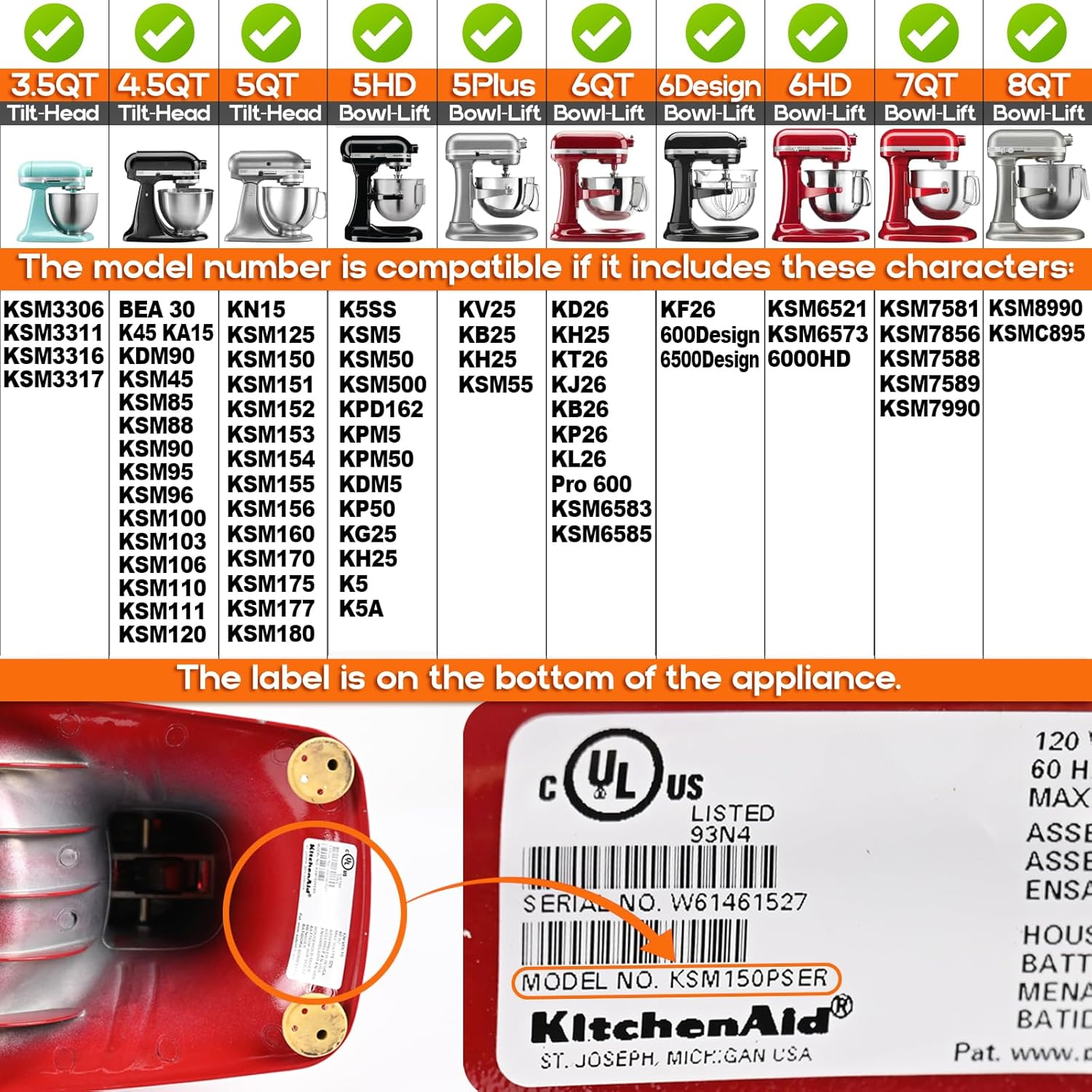 4 Pack Stainless Steel Spring & Washer Kit Compatible with Kitchenaid Stand Mixer 3.5-7QT, Mixer Replacement Parts, Reduces Shaking & Wear image number 2