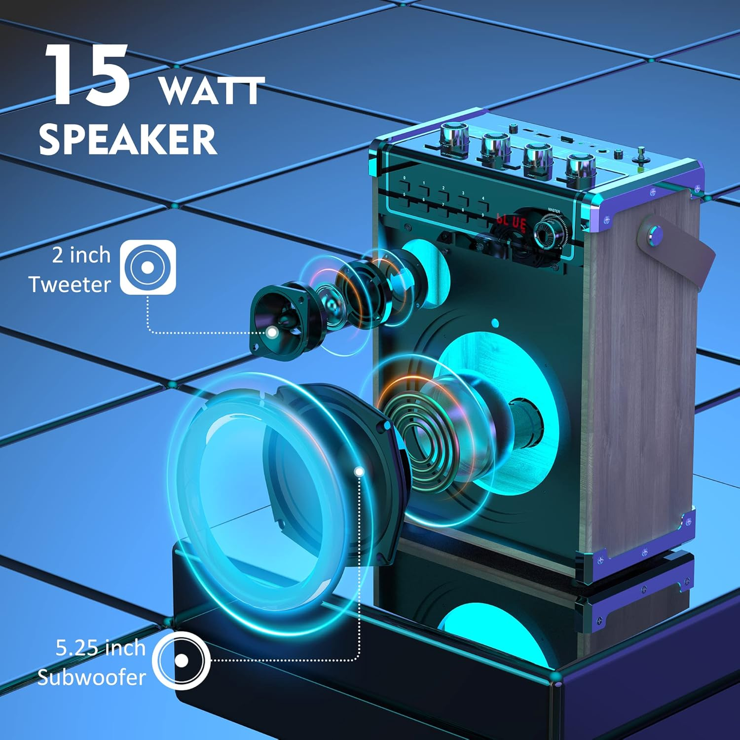 JYX Karaoke Machine with Two Wireless Microphones, Bass/Treble Adjustment and LED Light, Support TWS, AUX In, FM Radio, REC, Supply for Party/Meeting/Wedding - Wood Grain image number 1