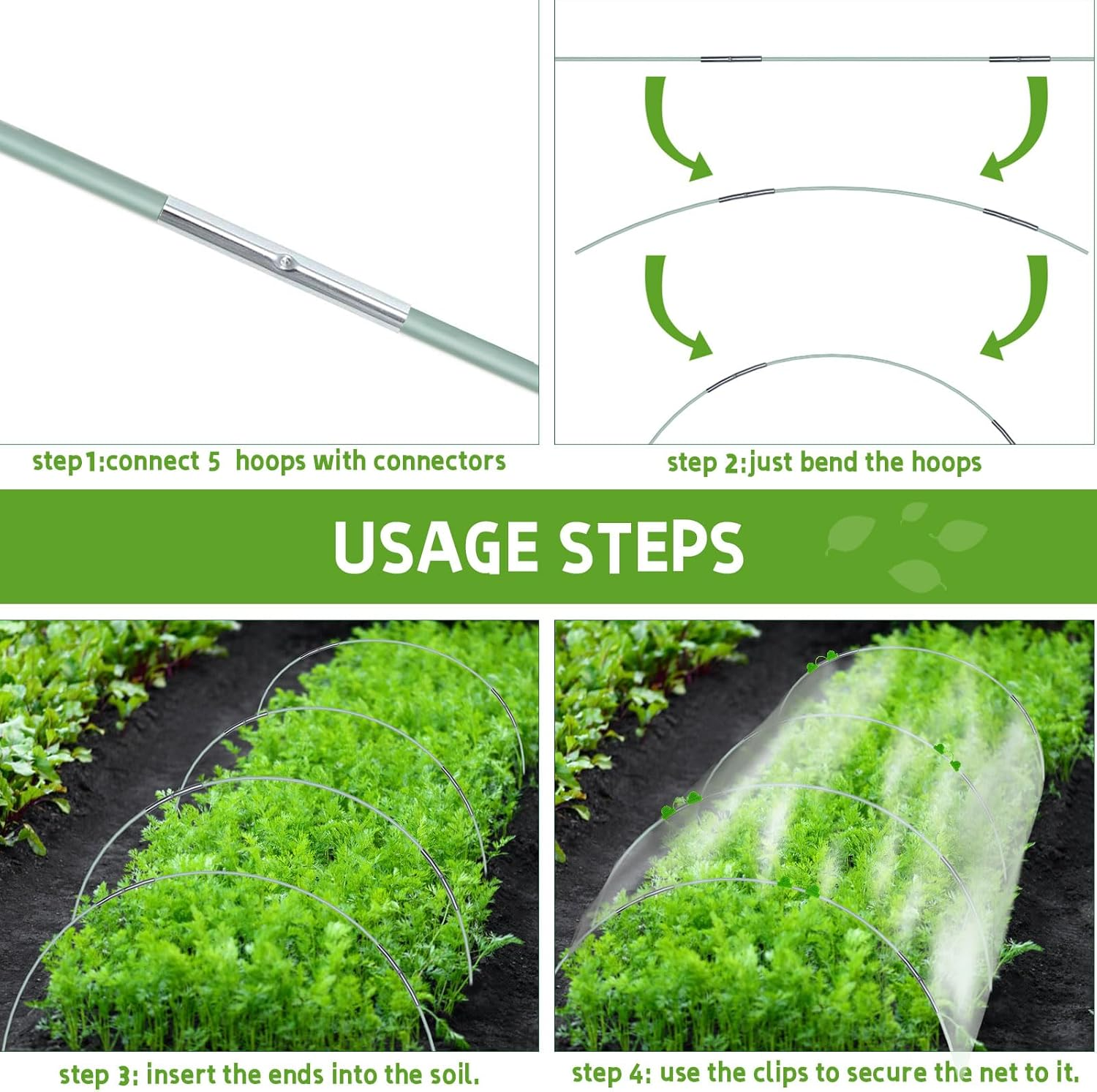 36Pcs Garden Hoops for Raised Beds, Hoops for Garden Netting, Garden Netting with Hoops for Row Cover image number 6