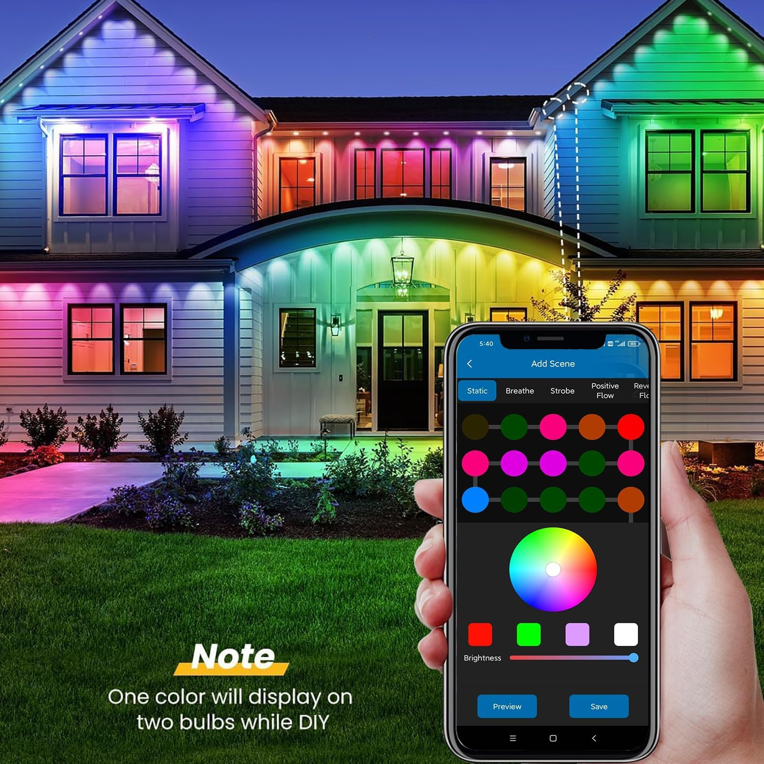 TONGLIN Permanent String Lights Outdoor, 30 Meter Smart RGB Outdoor Lights Decor with 60 Leds, App and Remote Control, IP67 Waterproof, House Roof Outdoor Lighting for Party, Garden, Valentine'S Day image number 1