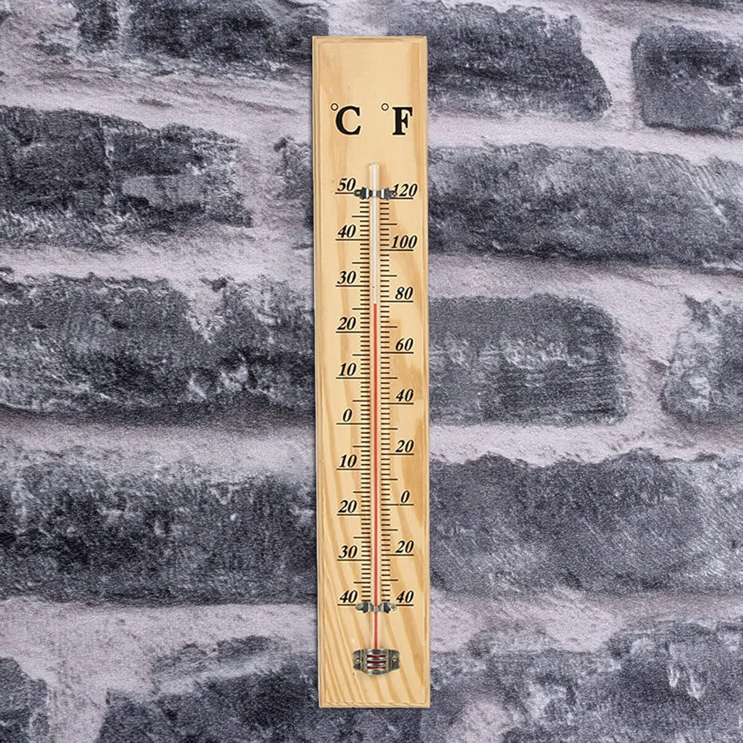40X7X1Cm Wooden Thermometer Wall Mounted Indoor Outdoor Garden Home Office Temperature Decoration image number 3