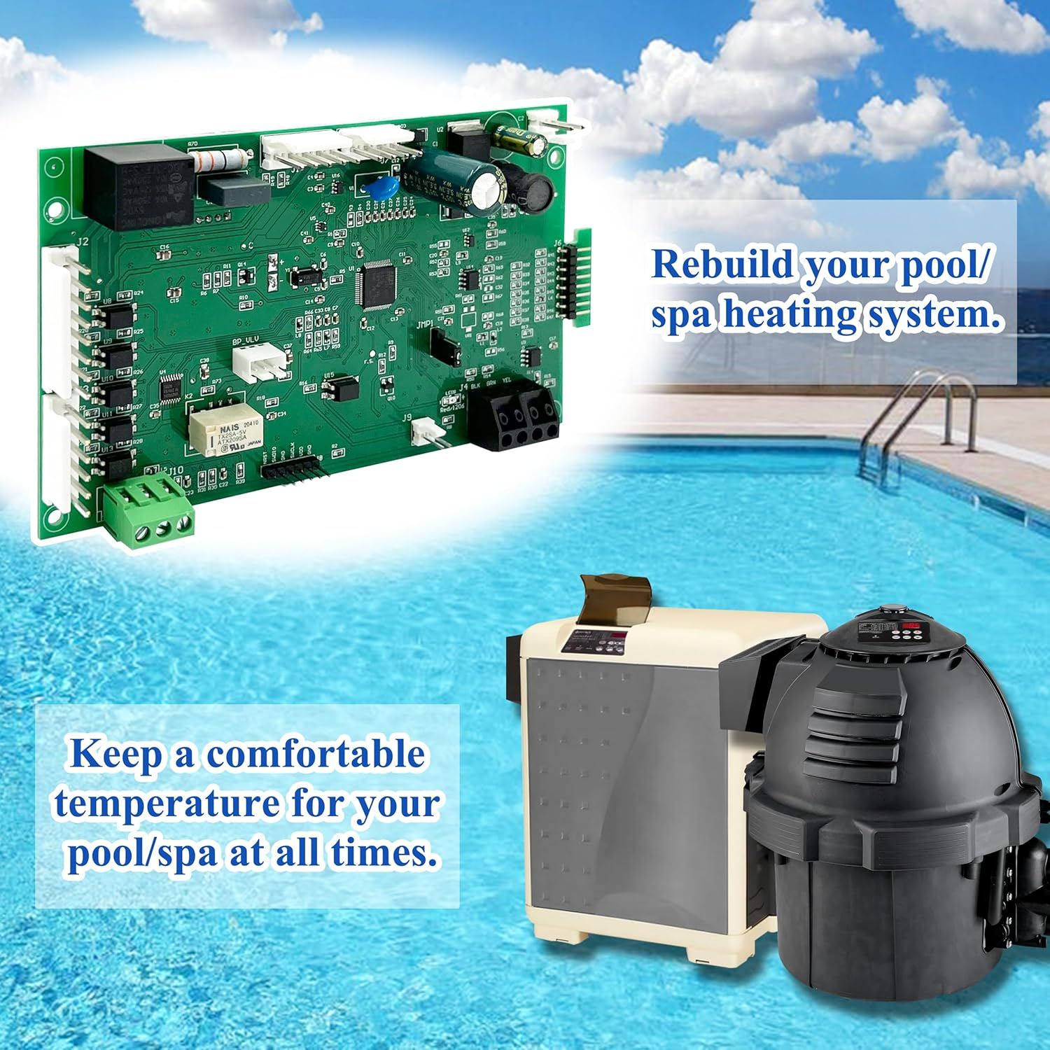 FLYINGAMZ 42002-0007S, 461105 Control Board - 8 Pins, Replacement for Mastertemp, Mastertemp 125 and Sta-Rite Max-E-Therm Pool and Spa Heater, Aftermarket Part