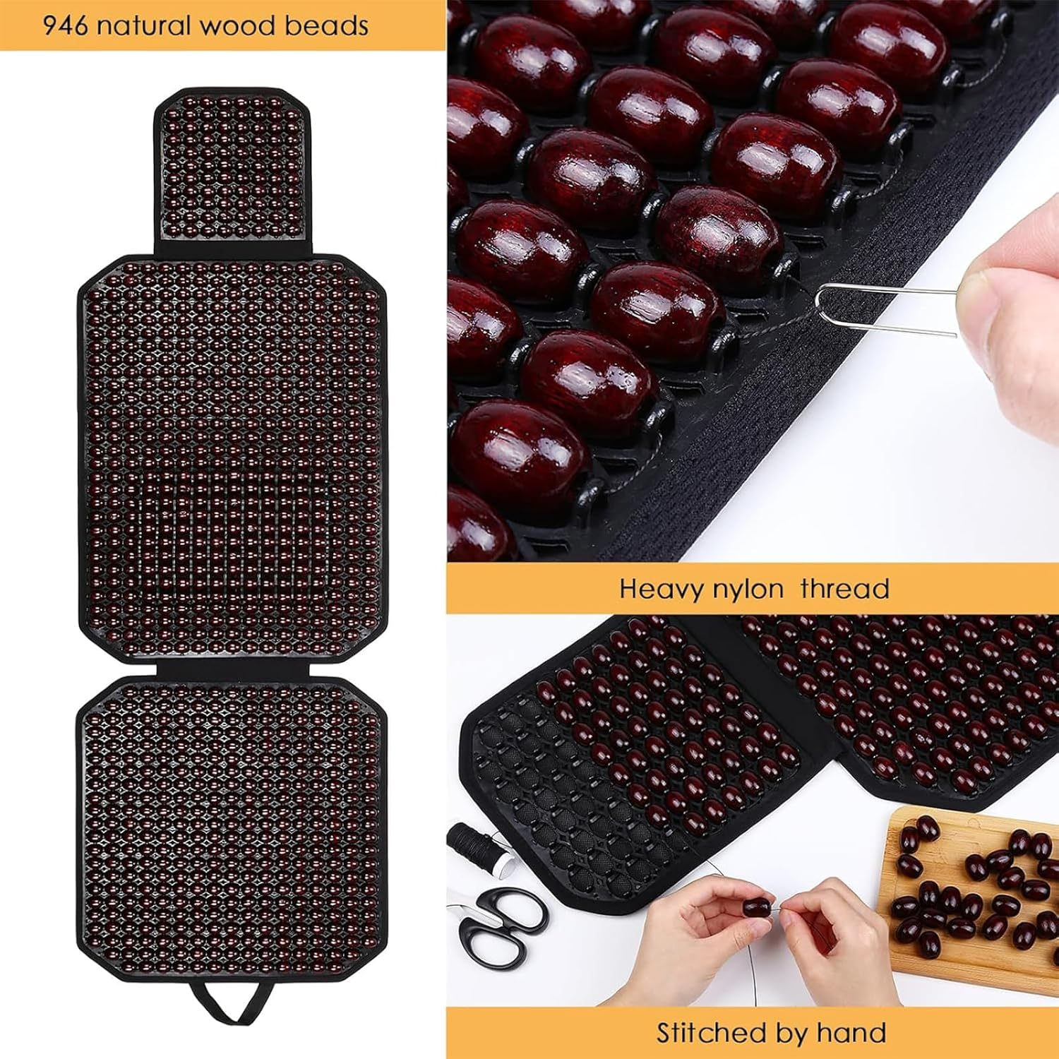 Ergonomic Wooden Beads Seat Cushion - Breathable Cooling Pad for Cars, Trucks, Vans, Suvs (Red)