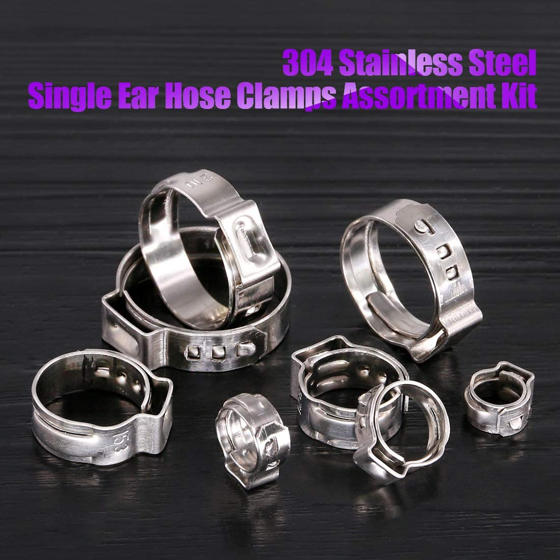 Swpeet 120Pcs 8 Sizes 304 Stainless Steel Single Ear Hose Clamps, Crimp Hose Clamp Assortment Kit Ear Cinch Rings Crimp Pinch Fitting Tools Perfect for Automotive, Home Appliance Line image number 5