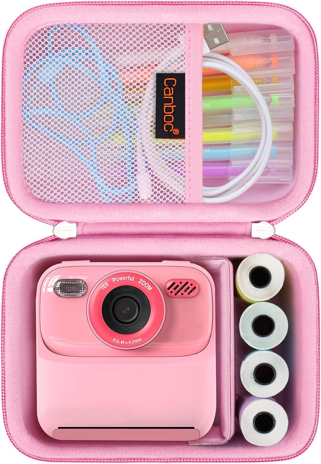 Canboc Kids Camera Case for Mgaolo/Omebel/Zoney/Weefun/Phnixgam/Seckton Instant Print Camera, Children Digital Camera Bag Fit Print Paper, Colorful Pen, USB Cable, Purple (Case Only)