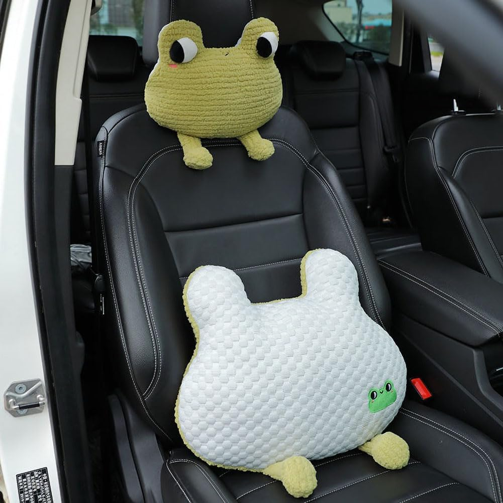 Frog-Shaped Car Headrest Neck Pillow - Drive in Style and Support-Frog Neck Pillow- 1 PCS - Frog Lumbar Pillow- 1 Pcs image number 2