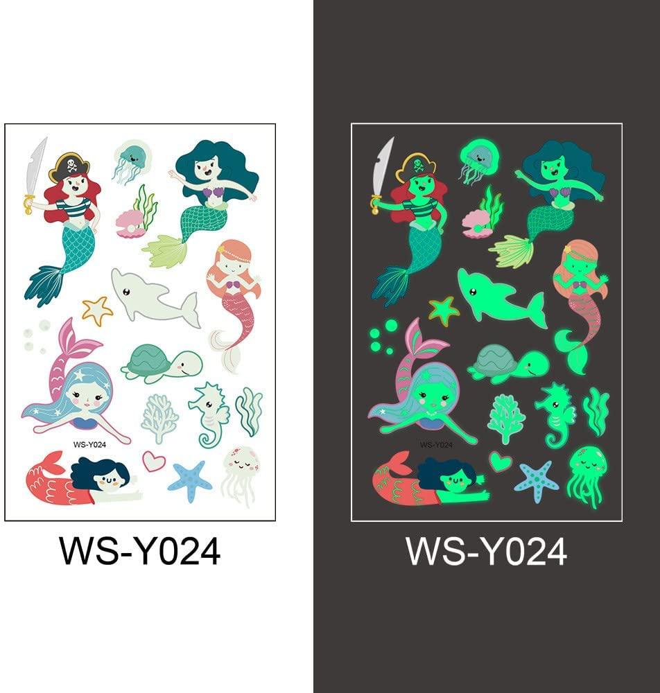 30 Sheets Luminous Tattoo Stickers,Lot Luminous Tattoo Face Temporary Color Unicorn Mermaid Dinosaur Tattoo Child Cute Tattoo Sticker Body Tattoo for Kids image number 5