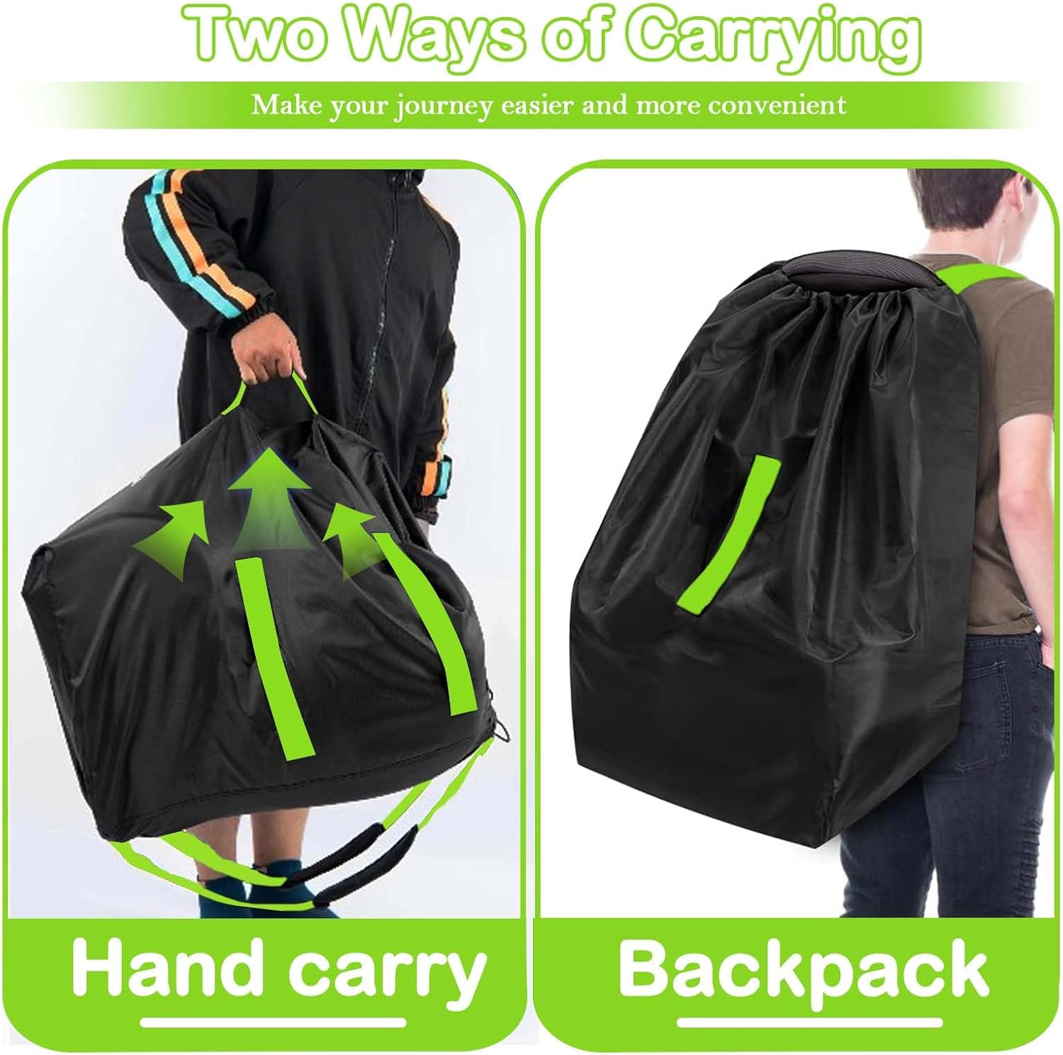 Baby Car Seat Travel Bag,Dust Water Resistant Easy Carry Gate Check Airport Protector Bag, Fits Convertible Car Seats, Booster Seat, Infant Car Seat Gate Check Bag Cover for Airplane (Green) image number 3