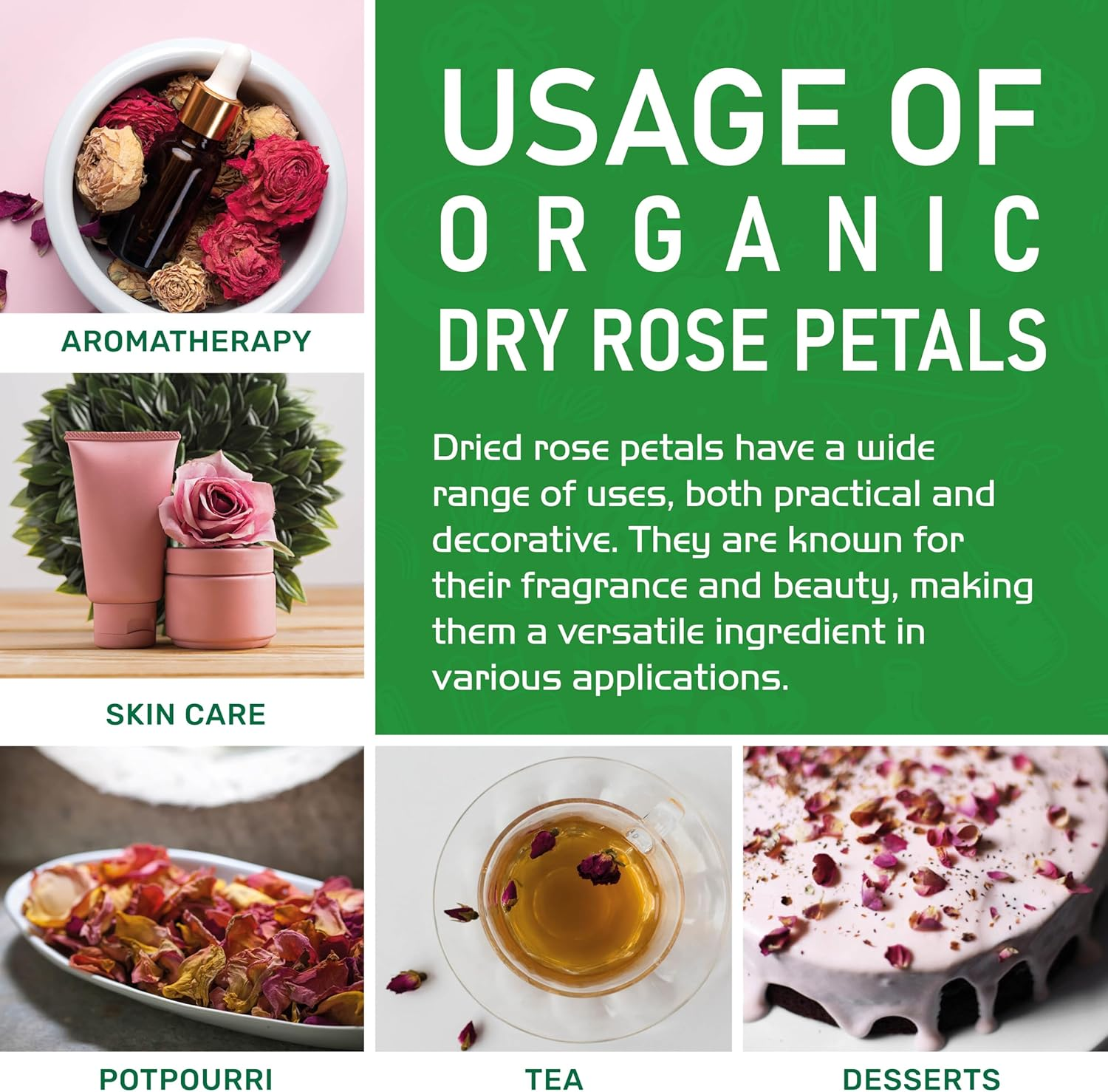 Jiva Organics Dried Red Rose Petals 4 Oz Bag - Non-Gmo, USDA Organic, Food Grade, Edible Flowers - Use in Tea, Baking, Making Rose Water, Crafting, Wedding Confetti image number 5