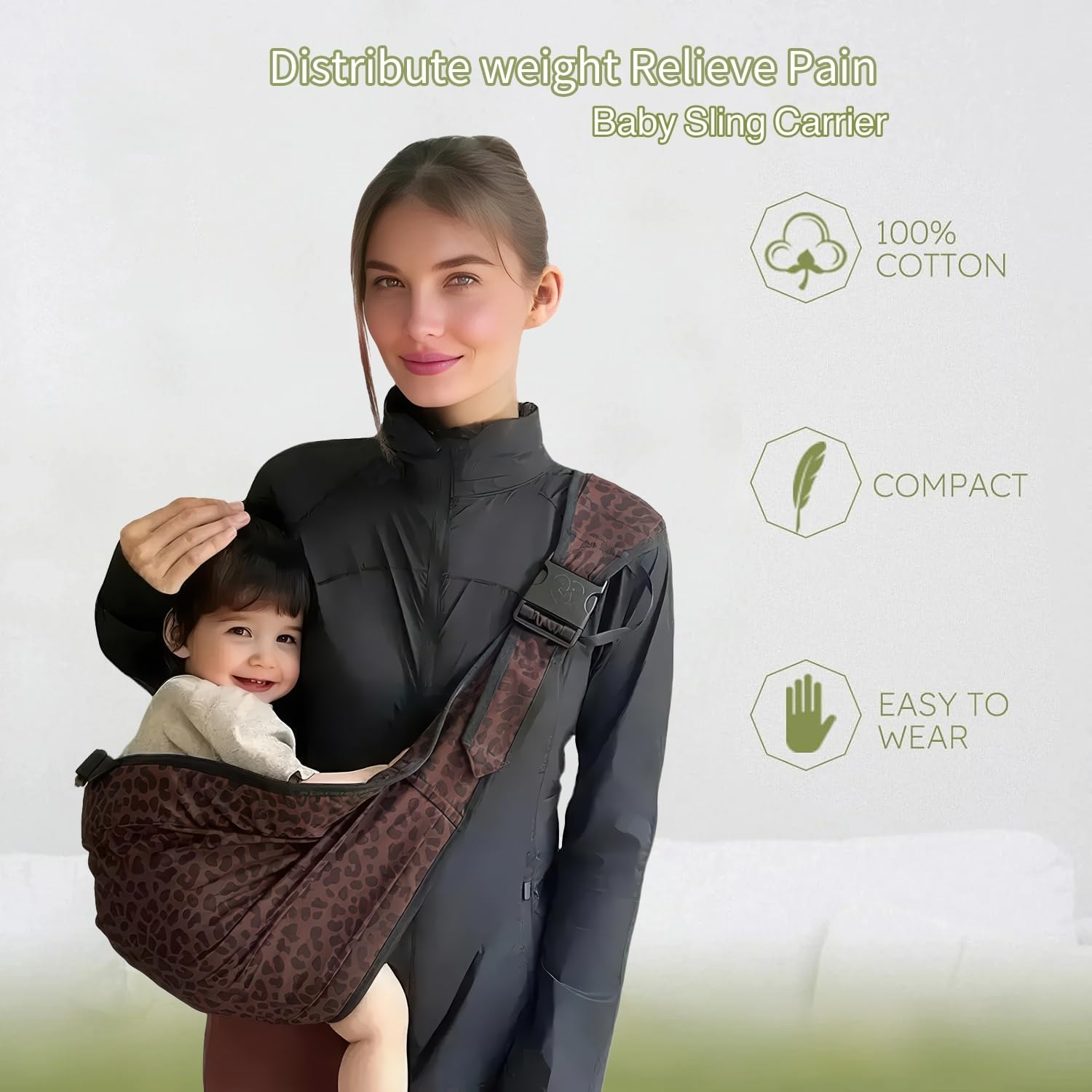 HJB VISSO Baby Carrier Toddler Sling, Adjustable Baby Sling Upgraded Comfortable Baby Wrap Carriers Ergonomic-Designed, Portable and Lightweight Travel Friendly Carrier 3~16KG (Leopard) image number 2