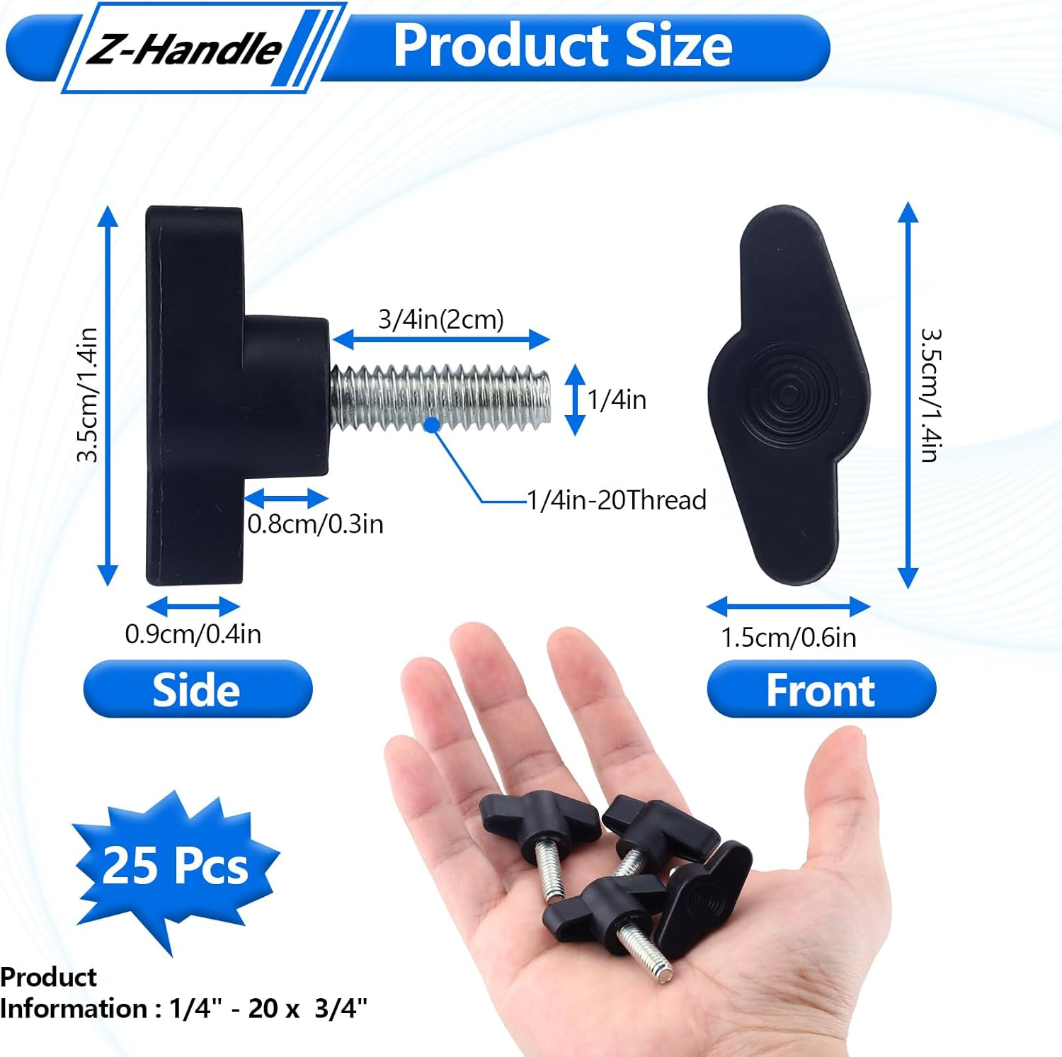 25Pcs 1/4"-20 X 3/4" Thumb Screws, Galvanized Carbon Steel Standard/Coarse Thread Thumb Screw image number 5