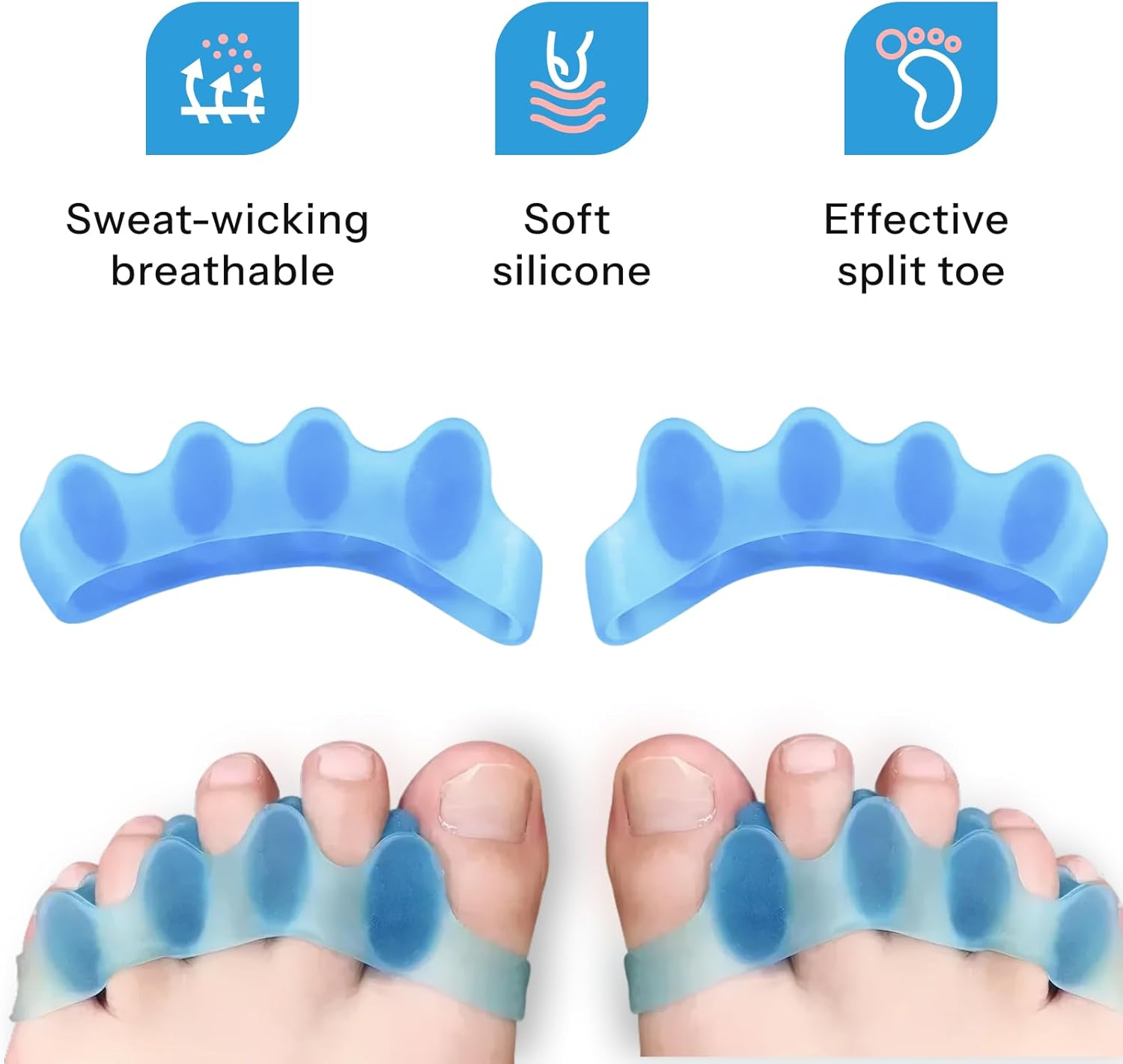 Toe Separators and Spacers, 4 Pairs of Soft Gel Toe Spreaders for Bunion Correction and Foot Pain Relief, Toe Stretchers Suitable for Men and Women, Ideal for Hammer Toes, and Claw Toes, Blue/White image number 1