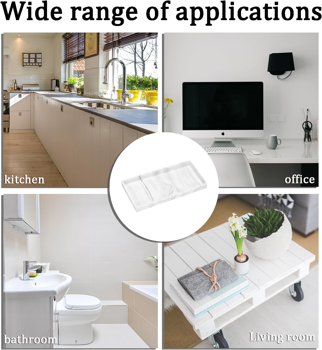 2 Pcs Aromatherapy Tray Thick Silicone Bathroom Vanity Tray Durable Rectangular Soap Dish for Countertop, Kitchen Sink Ideal for Jewelry, Cosmetics, Candles, Perfumes & Shampoo (White) image number 3