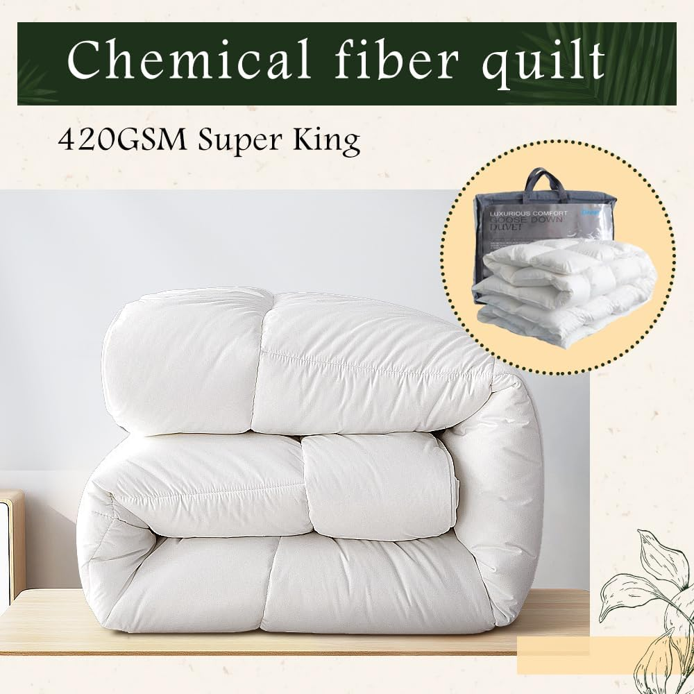 ZUNI Lightweight 420GSM All-Season Microfiber Comforter, Hypoallergenic Quilt with Renewable Fiber Fill, Machine Washable (White, Super King Size) image number 5