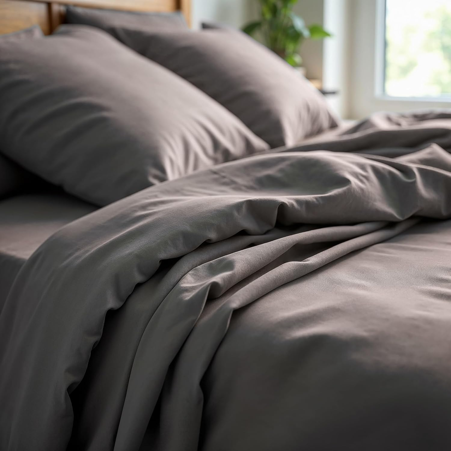 Royal Comfort Sheet Set 1200TC 100% Microfibre Soft Breathable, 1 X Flat Sheet, 1 X Fitted Sheet, 2 X Pillowcases Luxurious (4Pcs, Queen, Charcoal)