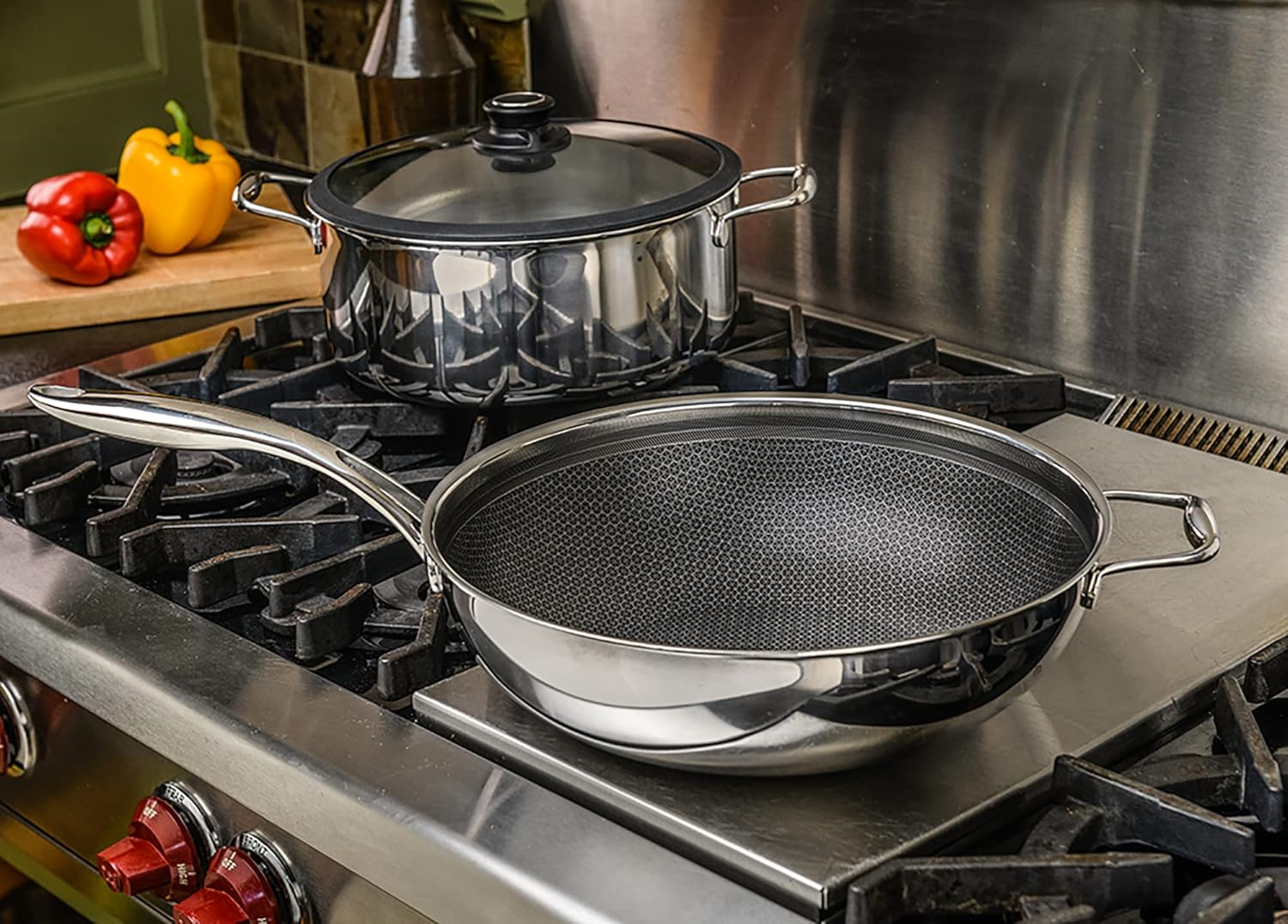 Frieling USA BC232 Black Cube Hybrid Stainless/Nonstick Cookware Wok with Helper Handle, Black/Silver image number 1