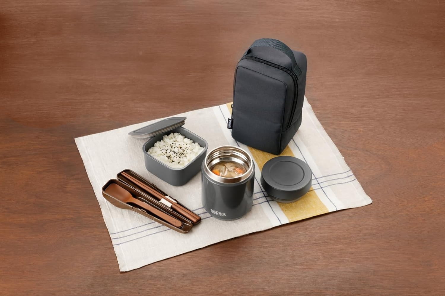 Thermos Vacuum Insulated Soup Lunch Set, 13.5 Fl Oz (400 Ml), Dark Gray, JEE-800 DGY - Beige, (Greige) image number 3