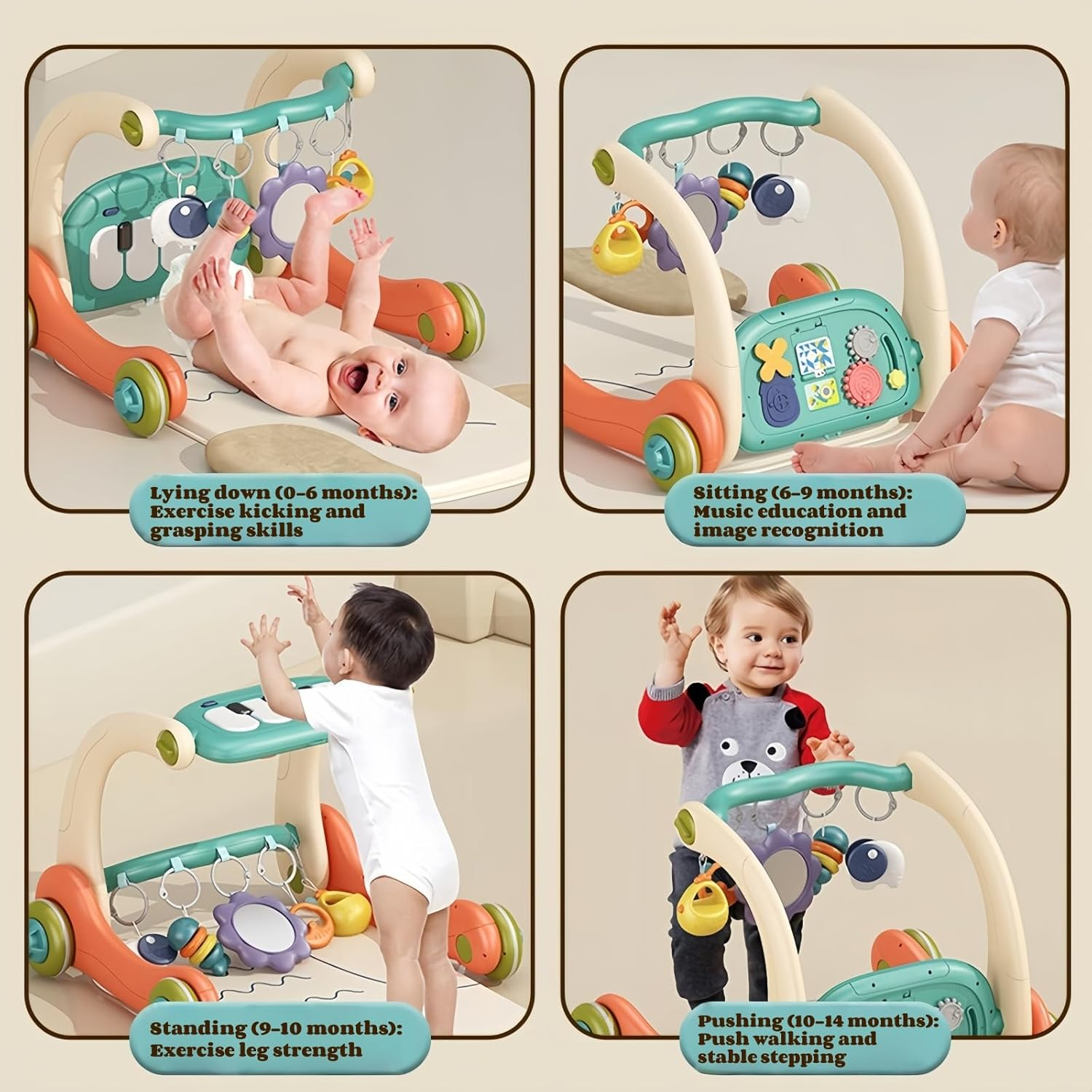 Baby Play Gym with Height Adjustment, Kick & Play Piano Mat with Music and Light, Tummy Time Mat with 5 Detachable Sensory Toys for Newborns to Toddlers (0&ndash;14M+) image number 1