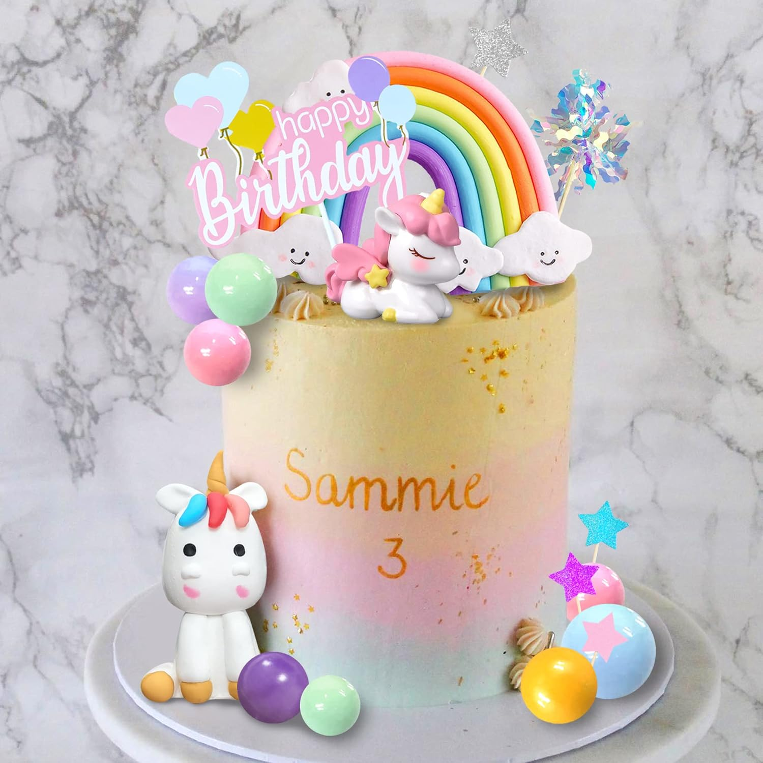 DRWATE 18 PCS Unicorn Cake Topper, Unicorn Rainbow Cake Decorations with Rainbow Stars Unicorn Foil Firework Balls Happy Birthday Cake Decorations for Boys Girls Kids Birthday (Style 1) image number 6