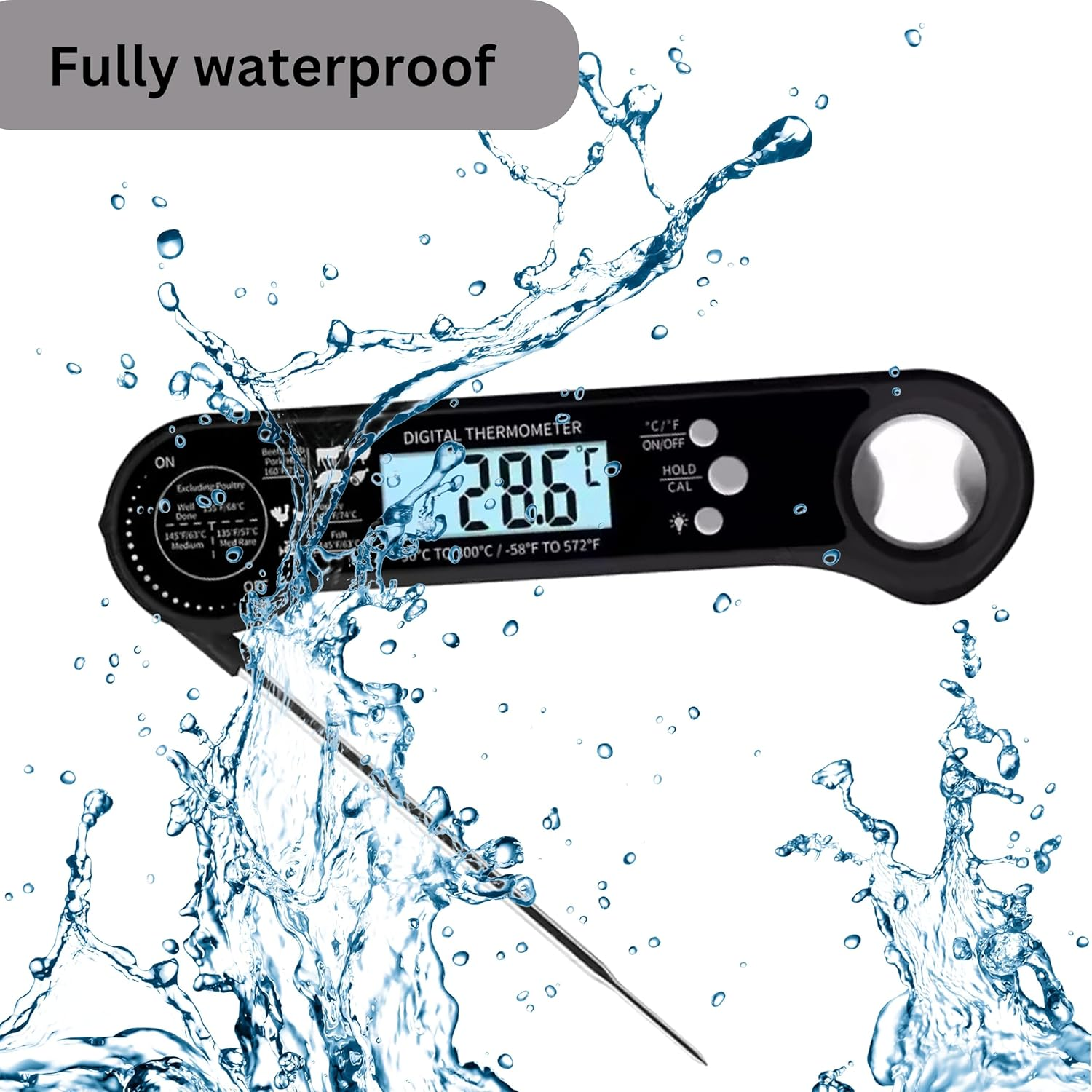 JOLLY GADGETS Instant Read Digital Meat Thermometer &ndash; Waterproof, Fast & Accurate with Backlight Display and Wide Temperature Range for Cooking, Grilling, Frying, and Baking - Red image number 3