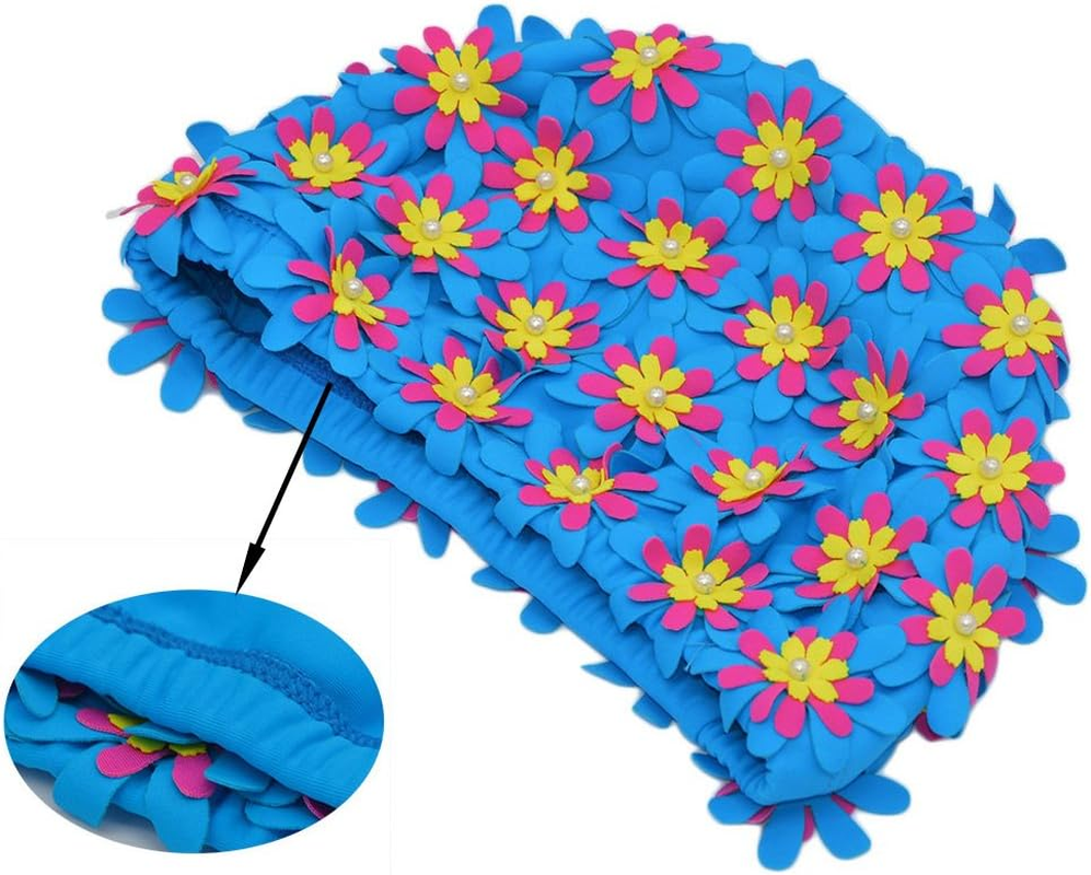 Medifier Swim Cap Floral Petal Retro Style Bathing Caps for Women - Purple image number 4