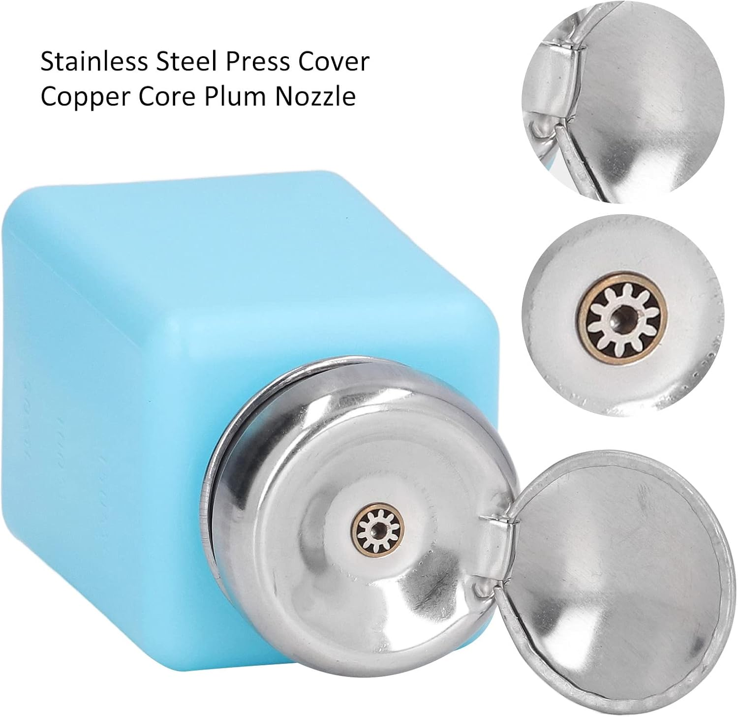 200ML Solvent Dispenser, ESD Safe anti Static Square Bottle with Stainless Steel Lid, Press Type, Compact Size, for Acetone, IPA Solvent, Oil (Blue)